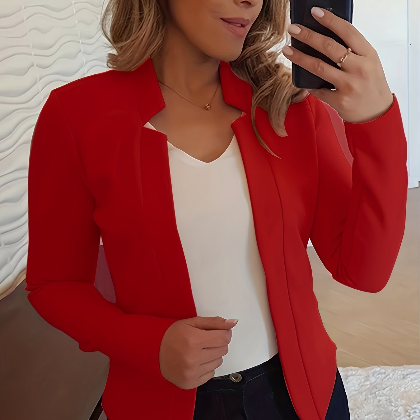 Solid Open Front Blazer, Casual Long Sleeve Blazer For Office & Work, Women's Clothing