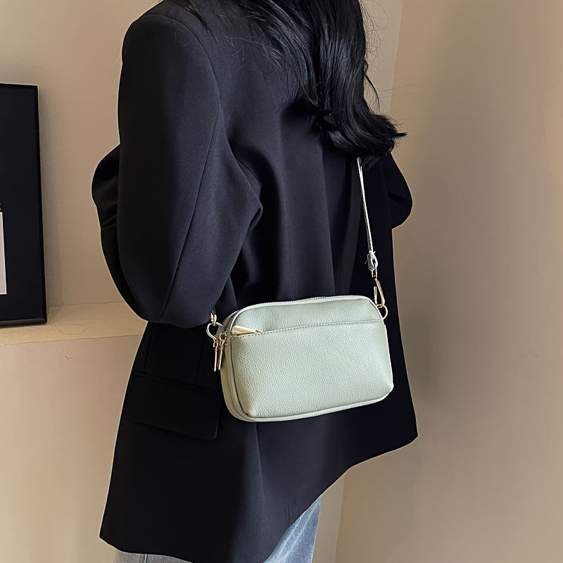 Mini Bolsa Crossbody - Quadrada Couro PU, Alça de Ombro Larga