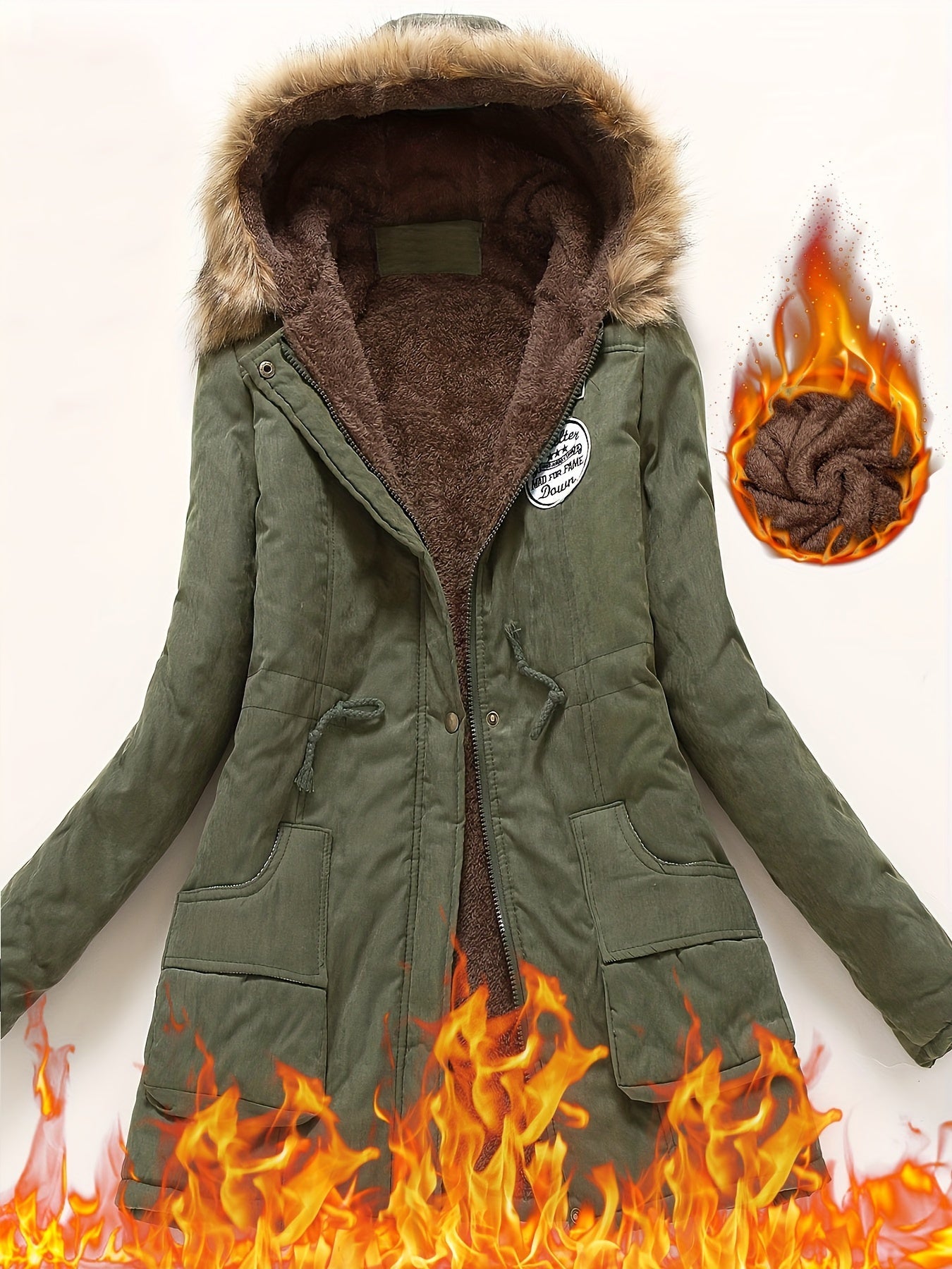 Winter Hooded Fleece Jacket, Zip-Up with Fur Collar