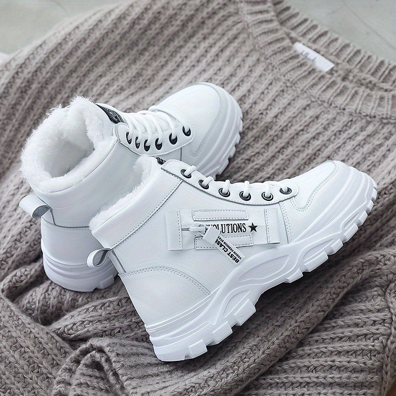 Damen High Top Sportschuhe zum Schnüren, Plüschfutter, dicke Sohle (Übergröße)