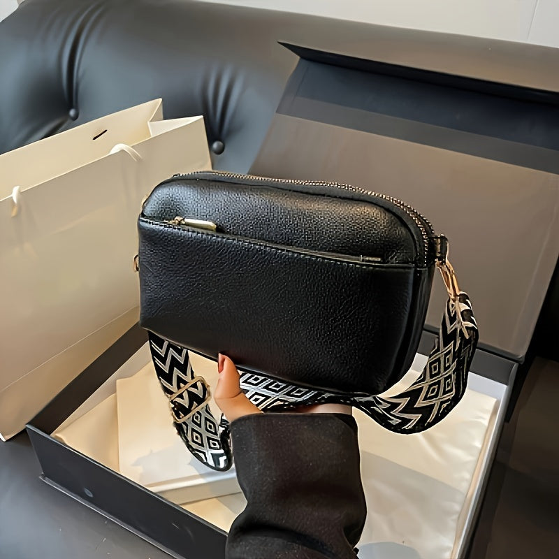 Mini Bolsa Crossbody - Quadrada Couro PU, Alça de Ombro Larga