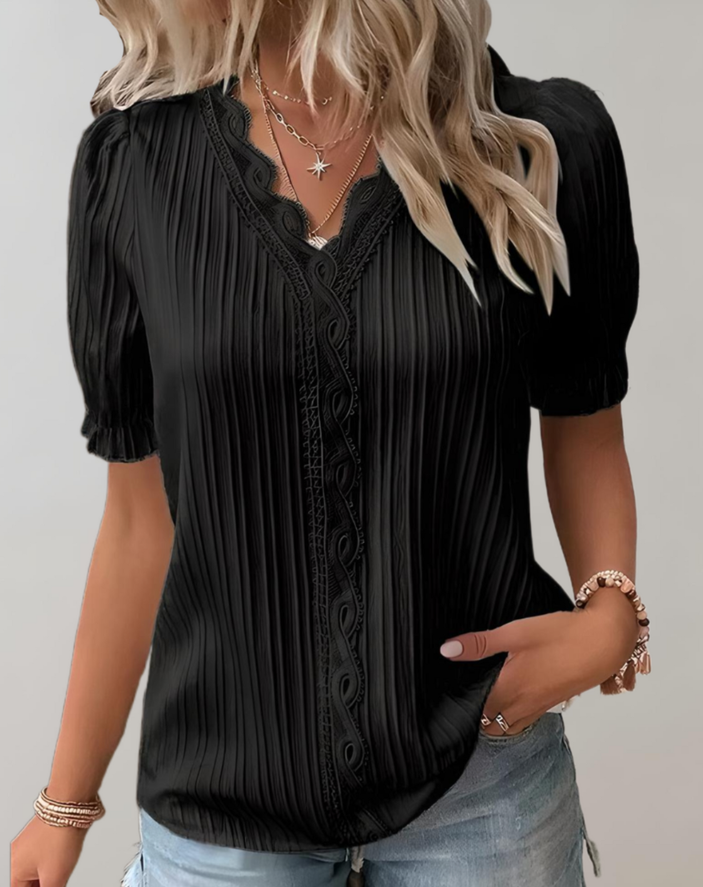 Zoe™ - Top estilo patchwork solto com decote em V