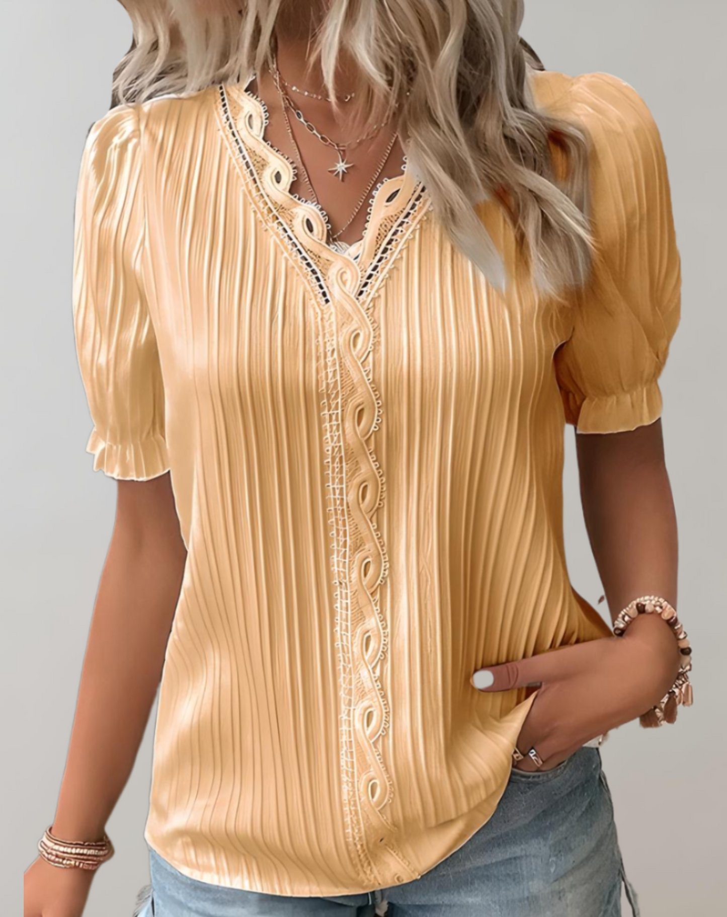 Zoe™ - Top estilo patchwork solto com decote em V