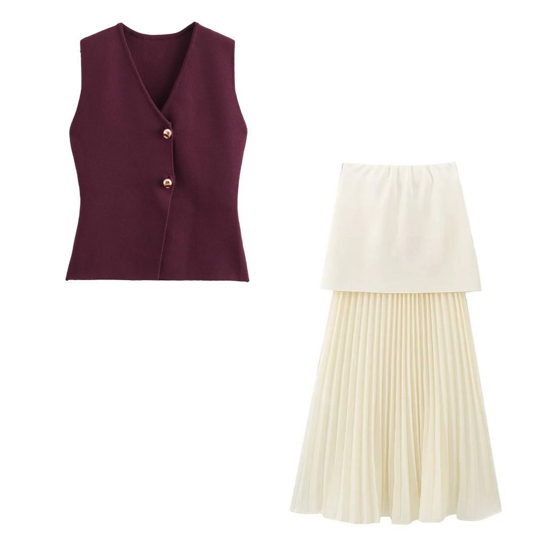 Peyton™ - Conjunto elegante de colete e saia de malha de 2 peças