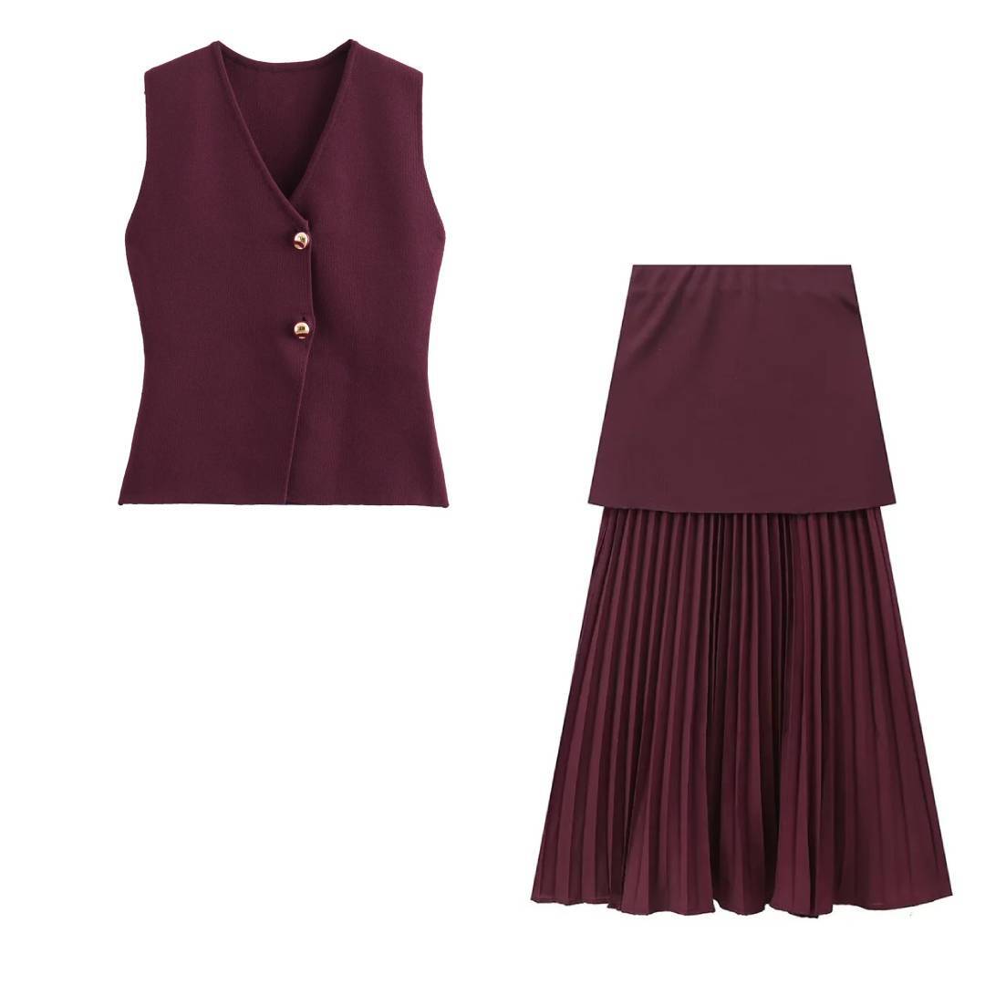 Peyton™ - Conjunto elegante de colete e saia de malha de 2 peças