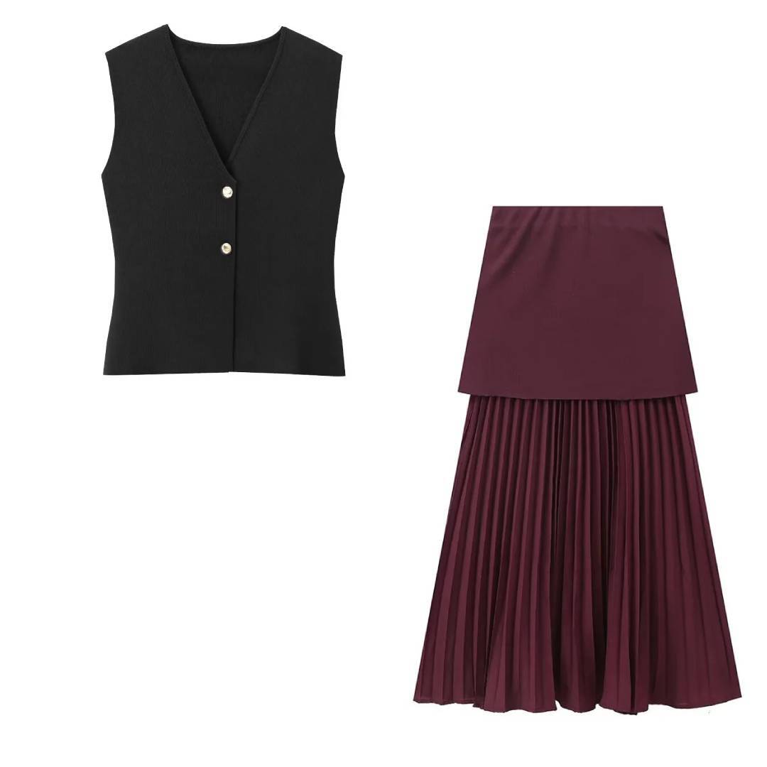 Peyton™ - Conjunto elegante de colete e saia de malha de 2 peças