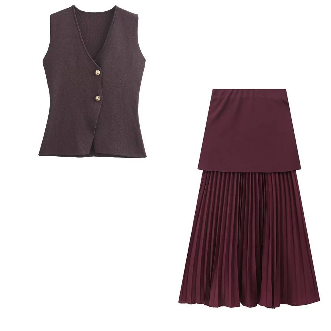 Peyton™ - Conjunto elegante de colete e saia de malha de 2 peças