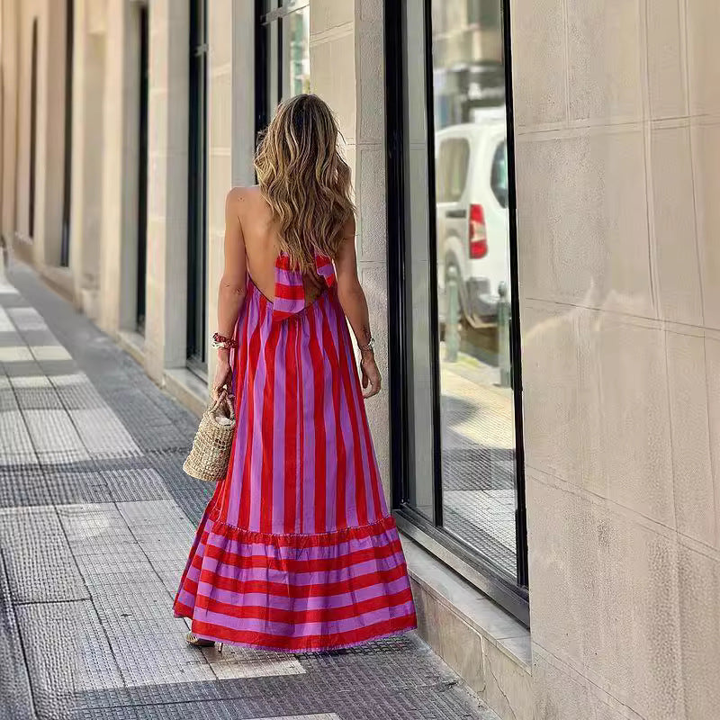 Addison™ - Vestido longo com decote halter e listras ousadas e confortável