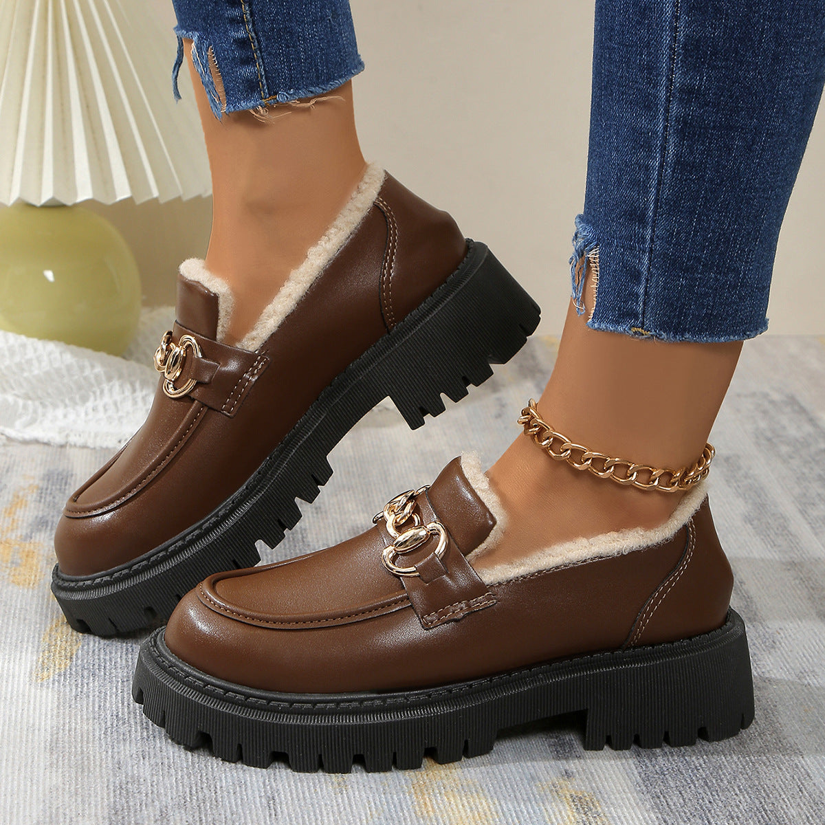 Ella™ – Warme, bequeme, klobige Loafer mit Fleecefutter