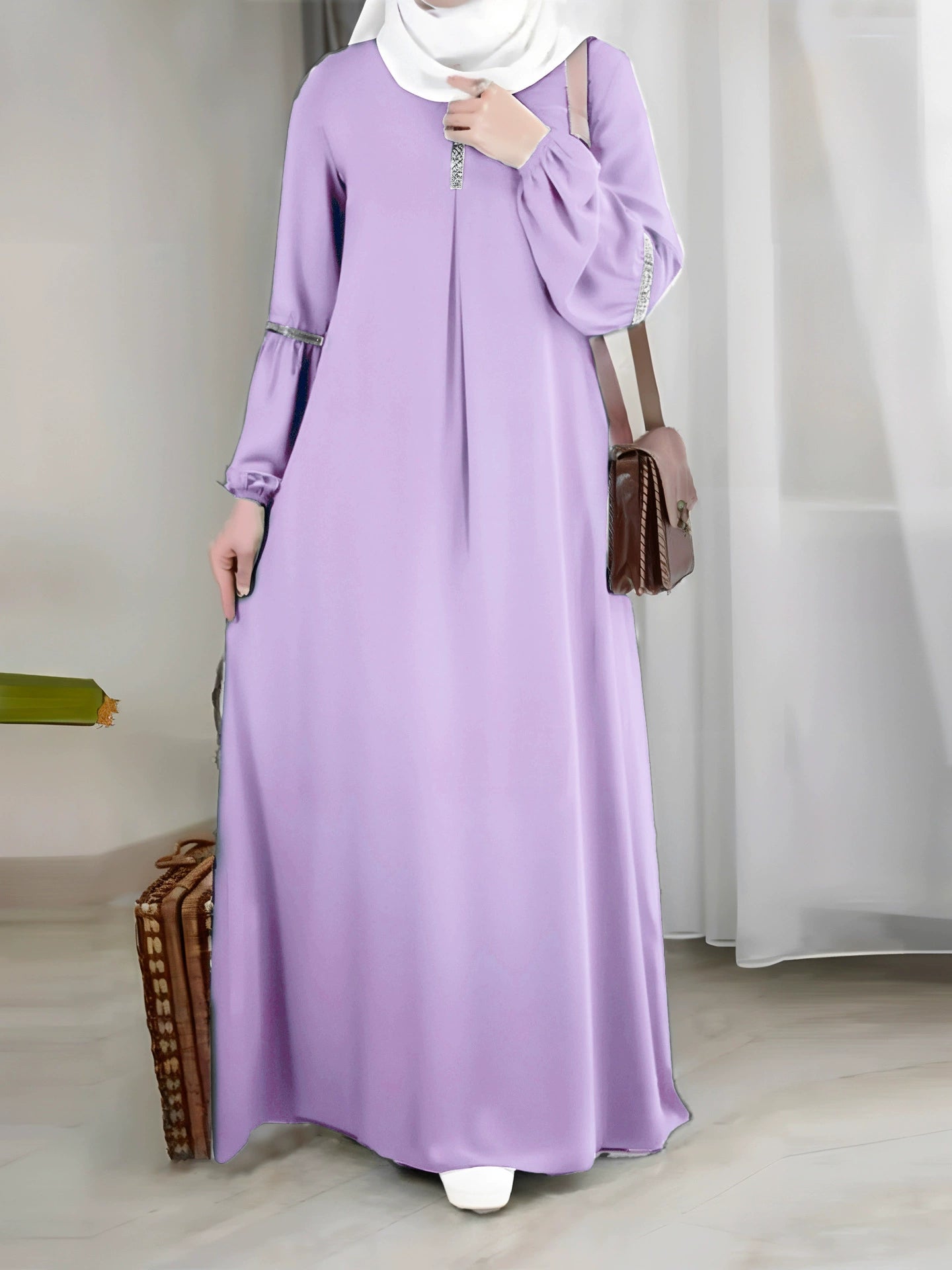 Elegant Green Sequin Abaya – Modest Long Sleeve Kaftan Dress