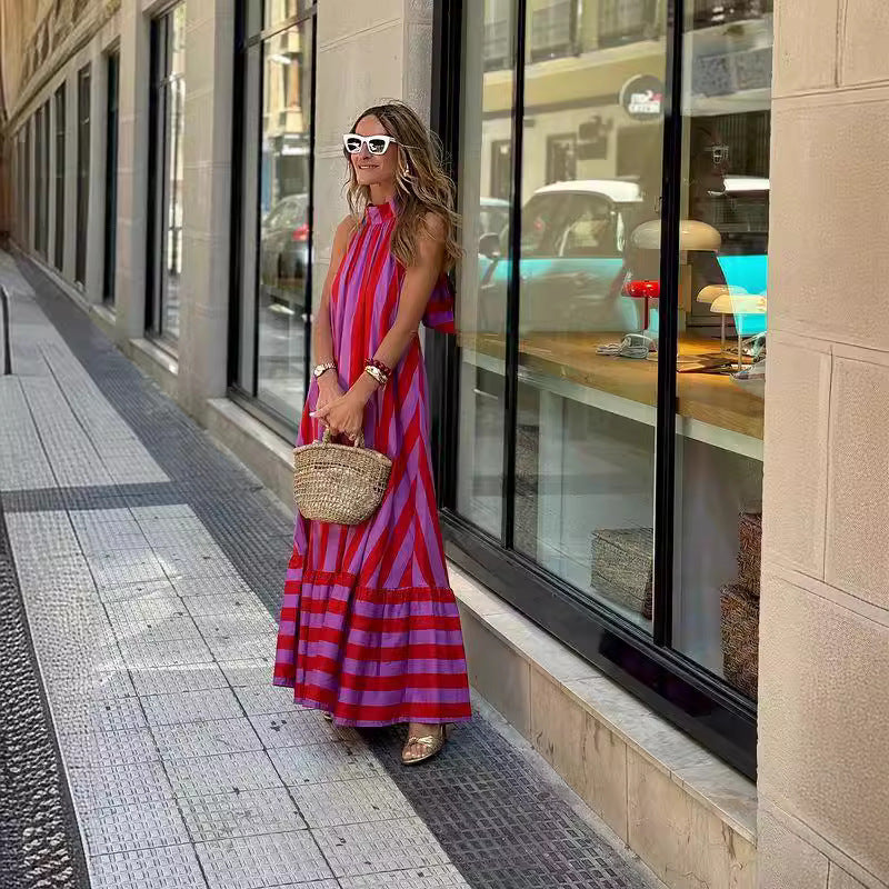 Addison™ - Vestido longo com decote halter e listras ousadas e confortável
