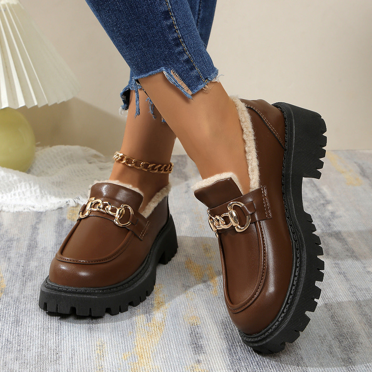 Ella™ – Warme, bequeme, klobige Loafer mit Fleecefutter