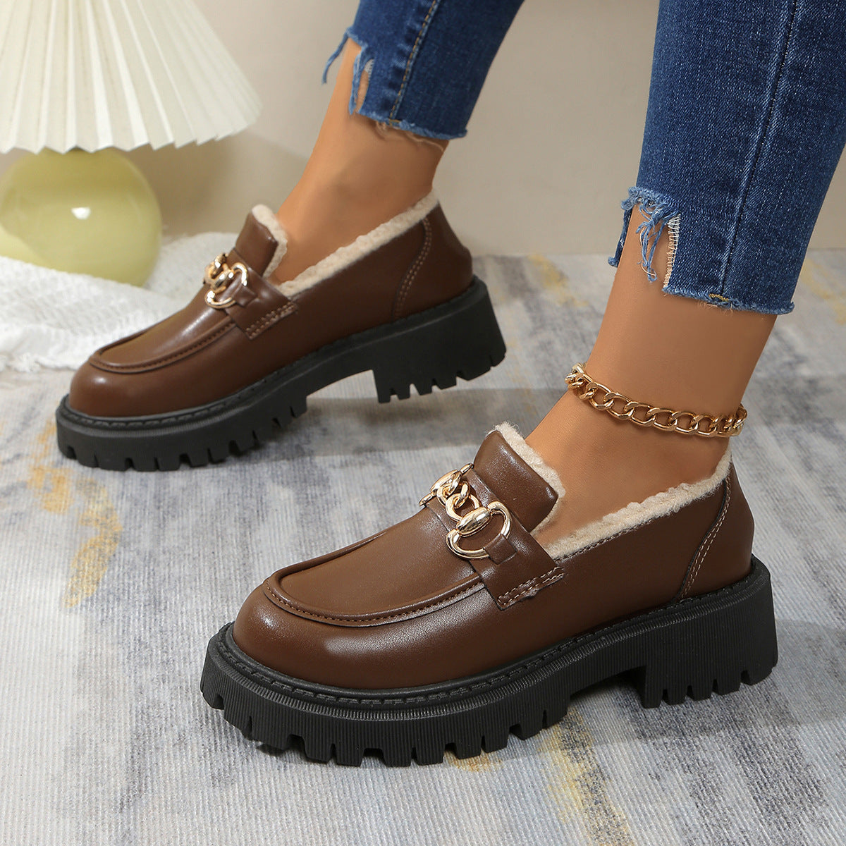 Ella™ – Warme, bequeme, klobige Loafer mit Fleecefutter