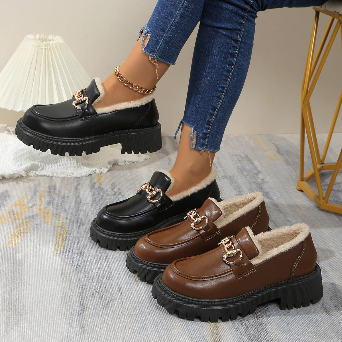 Ella™ – Warme, bequeme, klobige Loafer mit Fleecefutter