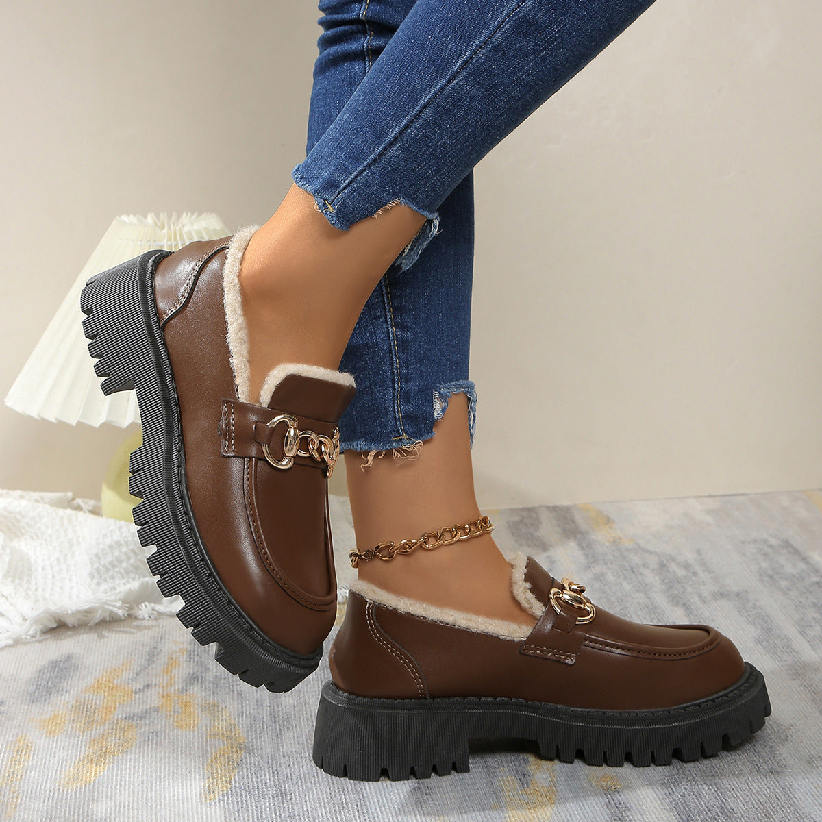 Ella™ – Warme, bequeme, klobige Loafer mit Fleecefutter