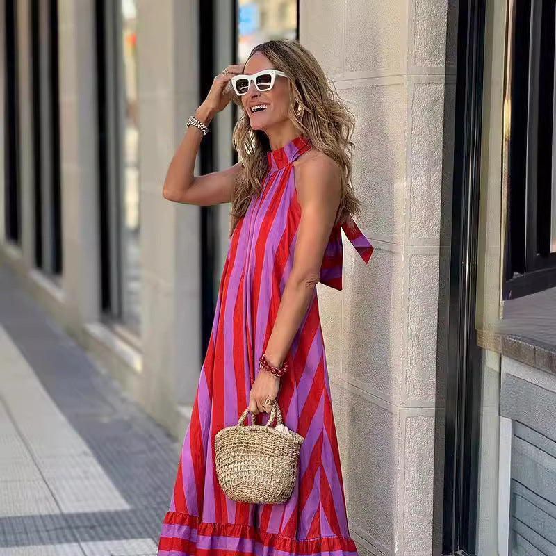 Addison™ - Vestido longo com decote halter e listras ousadas e confortável