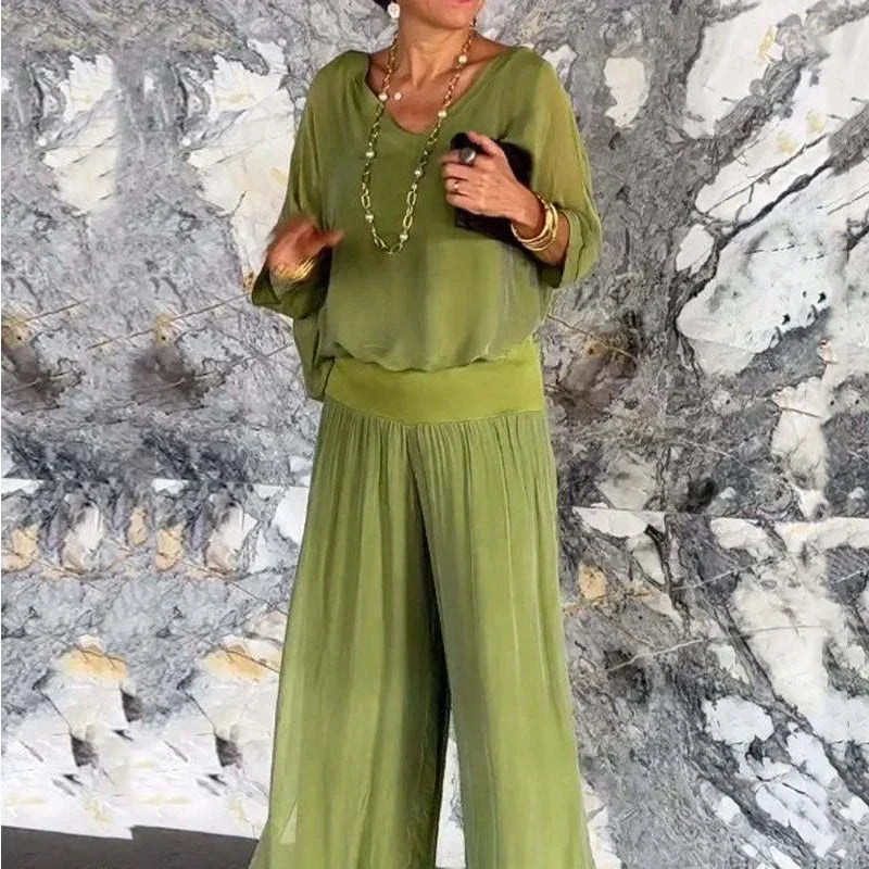 Ellie™ – Elegantes Chiffon-Top mit Hose, zweiteiliges Set