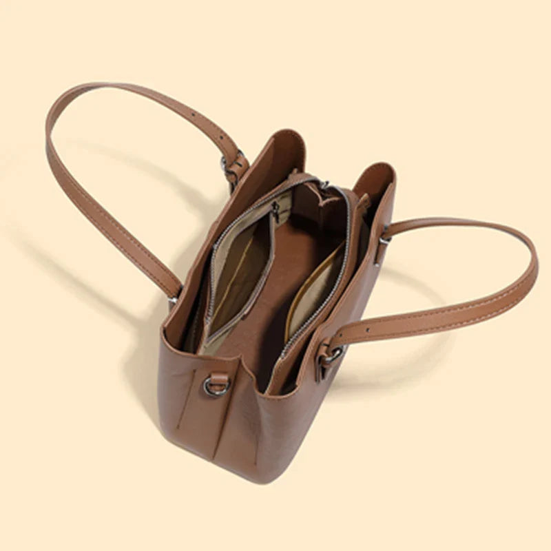 Aria™ - Bolsa de ombro de couro de vaca genuíno com 3 camadas