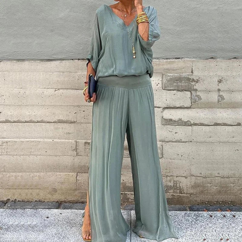 Ellie™ – Elegantes Chiffon-Top mit Hose, zweiteiliges Set