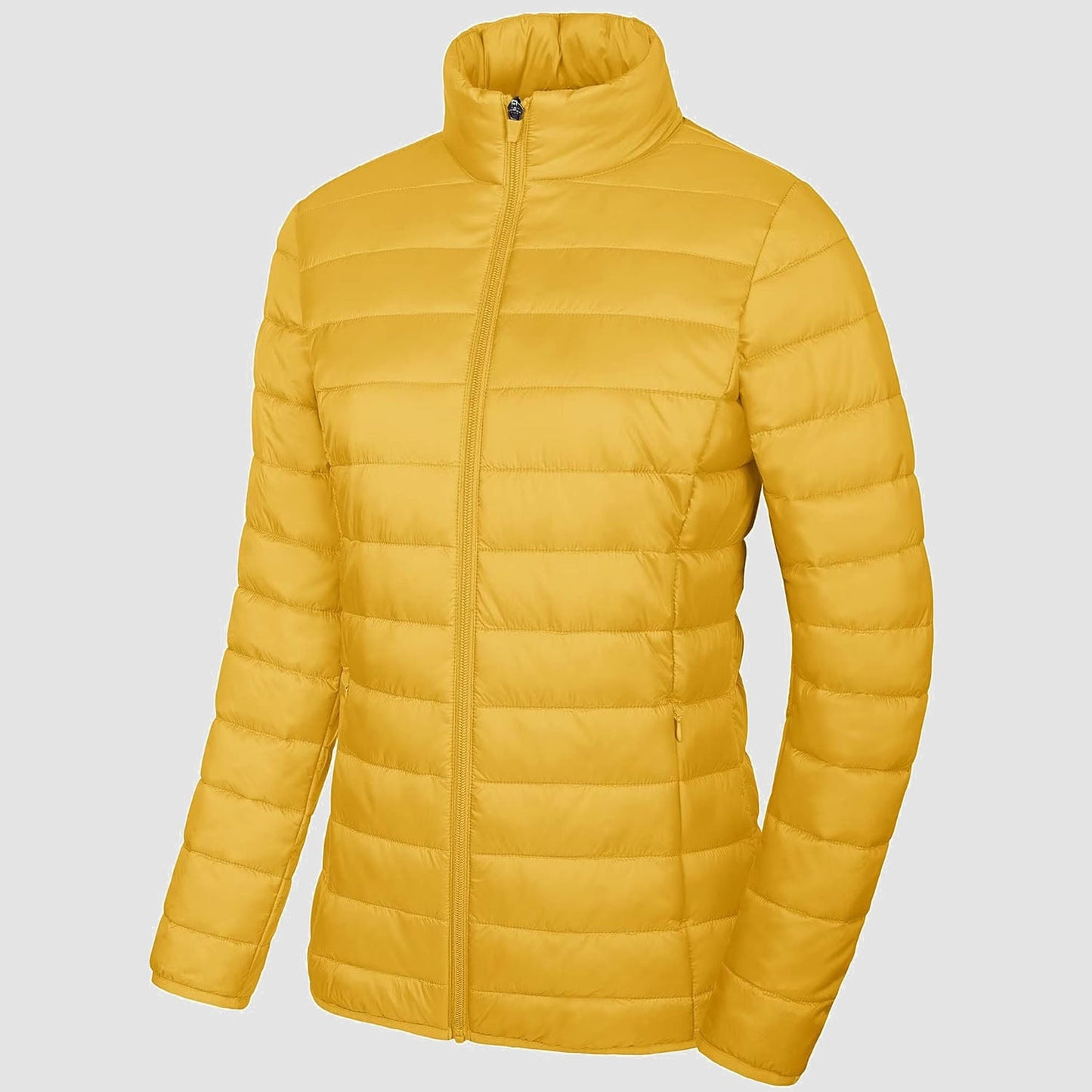 Women's Lightweight Puffer Jacket Stand Collar Full Zip Quilted Lined Winter Coat