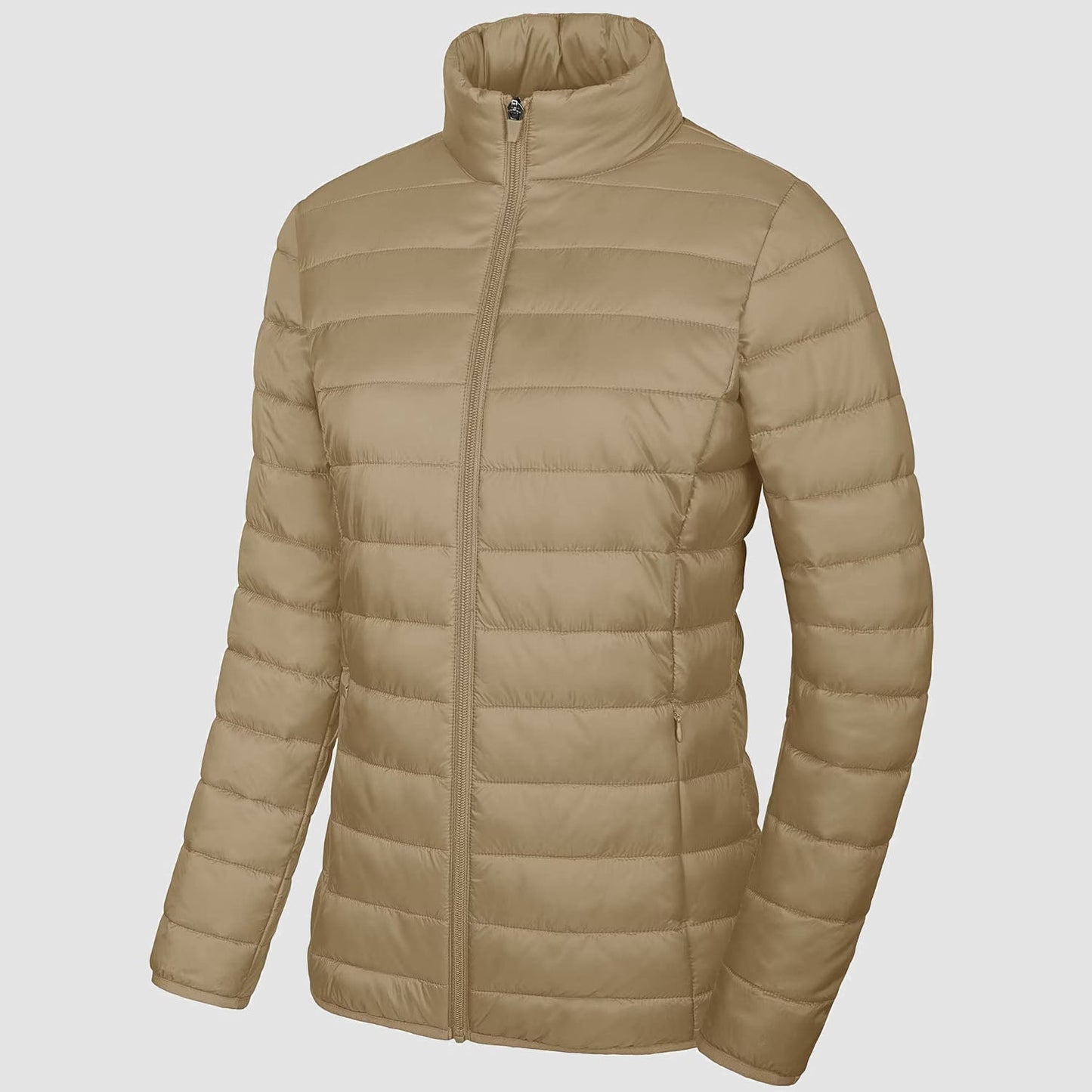 Women's Lightweight Puffer Jacket Stand Collar Full Zip Quilted Lined Winter Coat