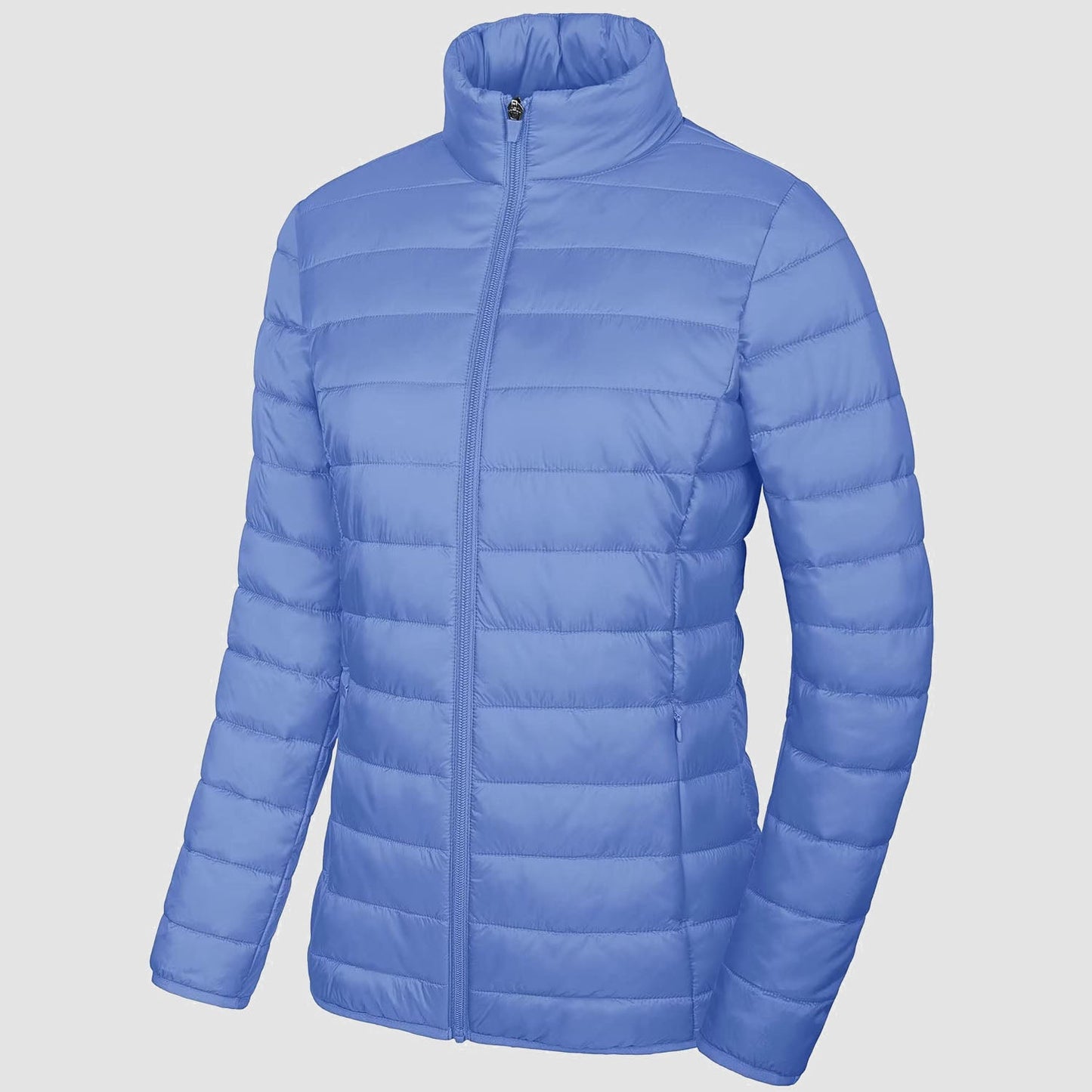 Women's Lightweight Puffer Jacket Stand Collar Full Zip Quilted Lined Winter Coat