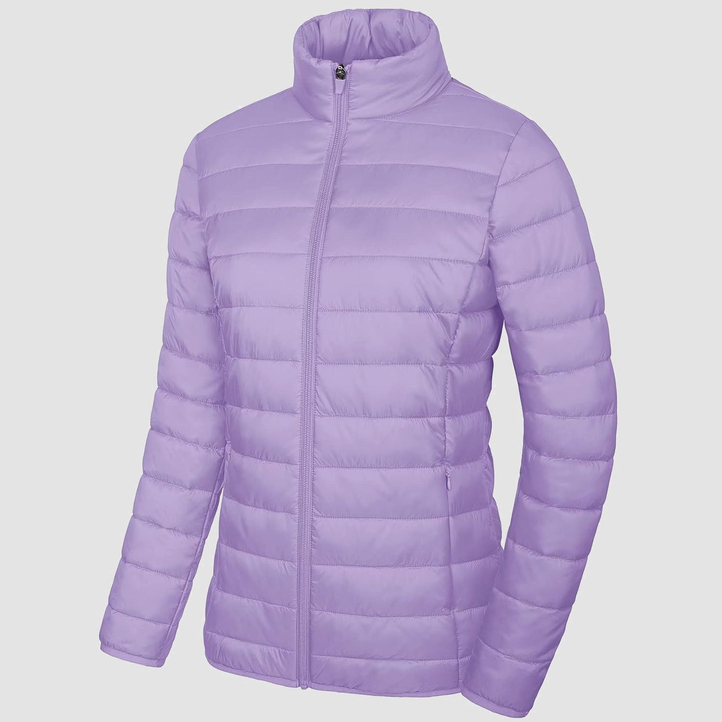 Women's Lightweight Puffer Jacket Stand Collar Full Zip Quilted Lined Winter Coat