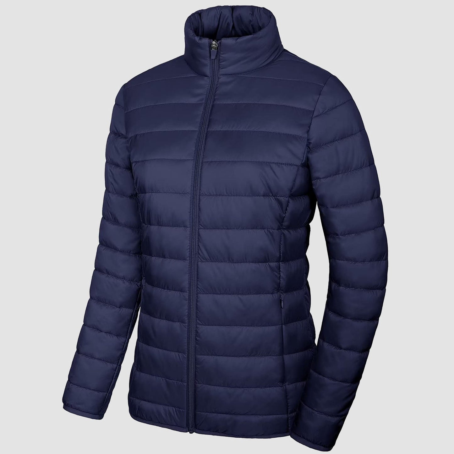 Women's Lightweight Puffer Jacket Stand Collar Full Zip Quilted Lined Winter Coat
