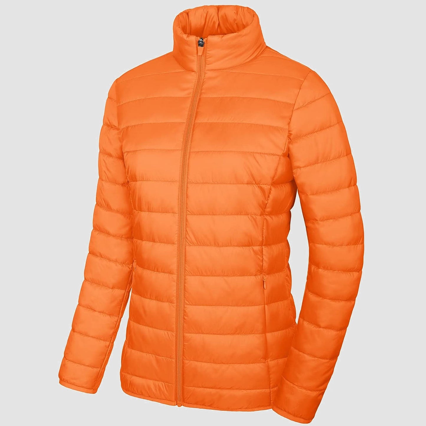 Women's Lightweight Puffer Jacket Stand Collar Full Zip Quilted Lined Winter Coat