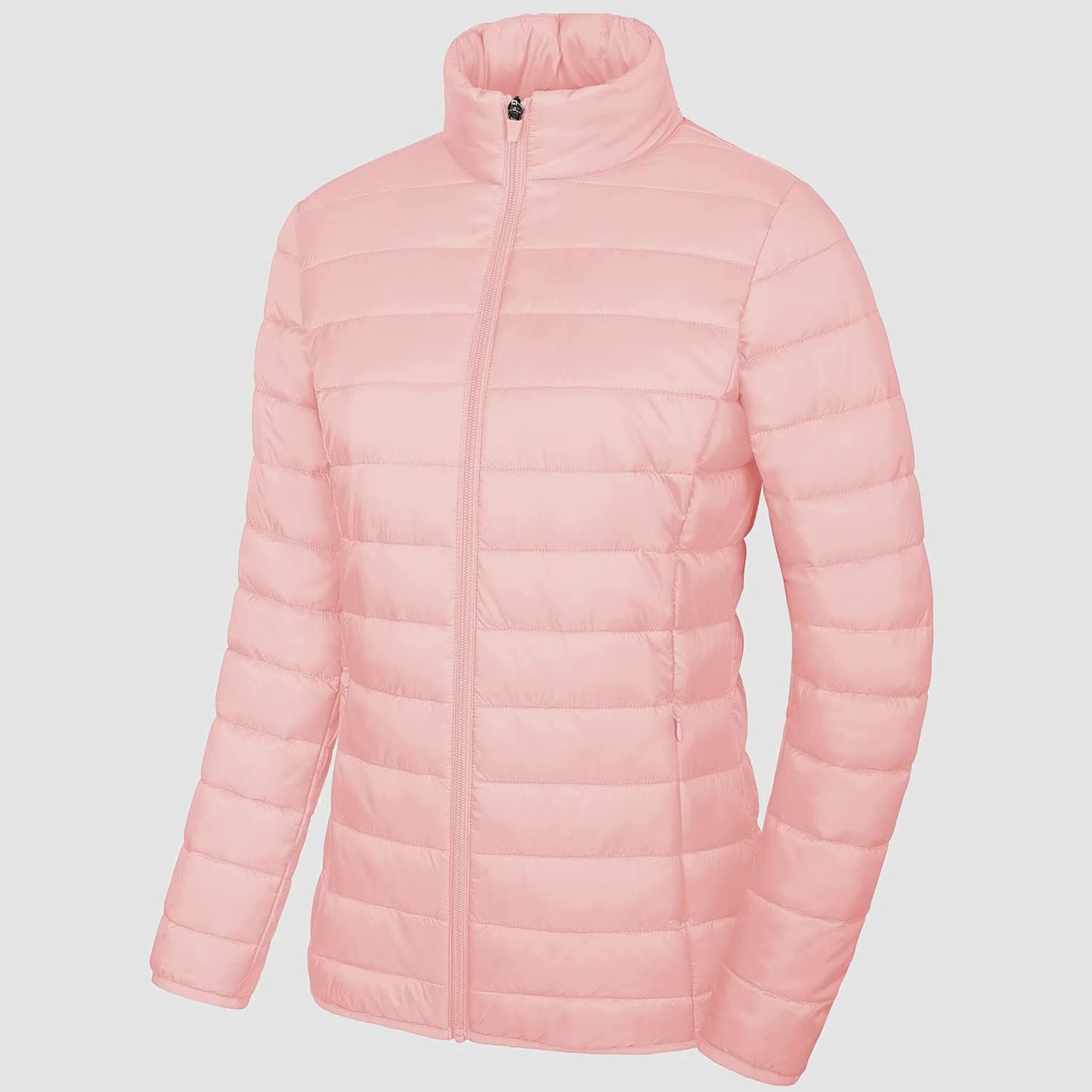 Women's Lightweight Puffer Jacket Stand Collar Full Zip Quilted Lined Winter Coat