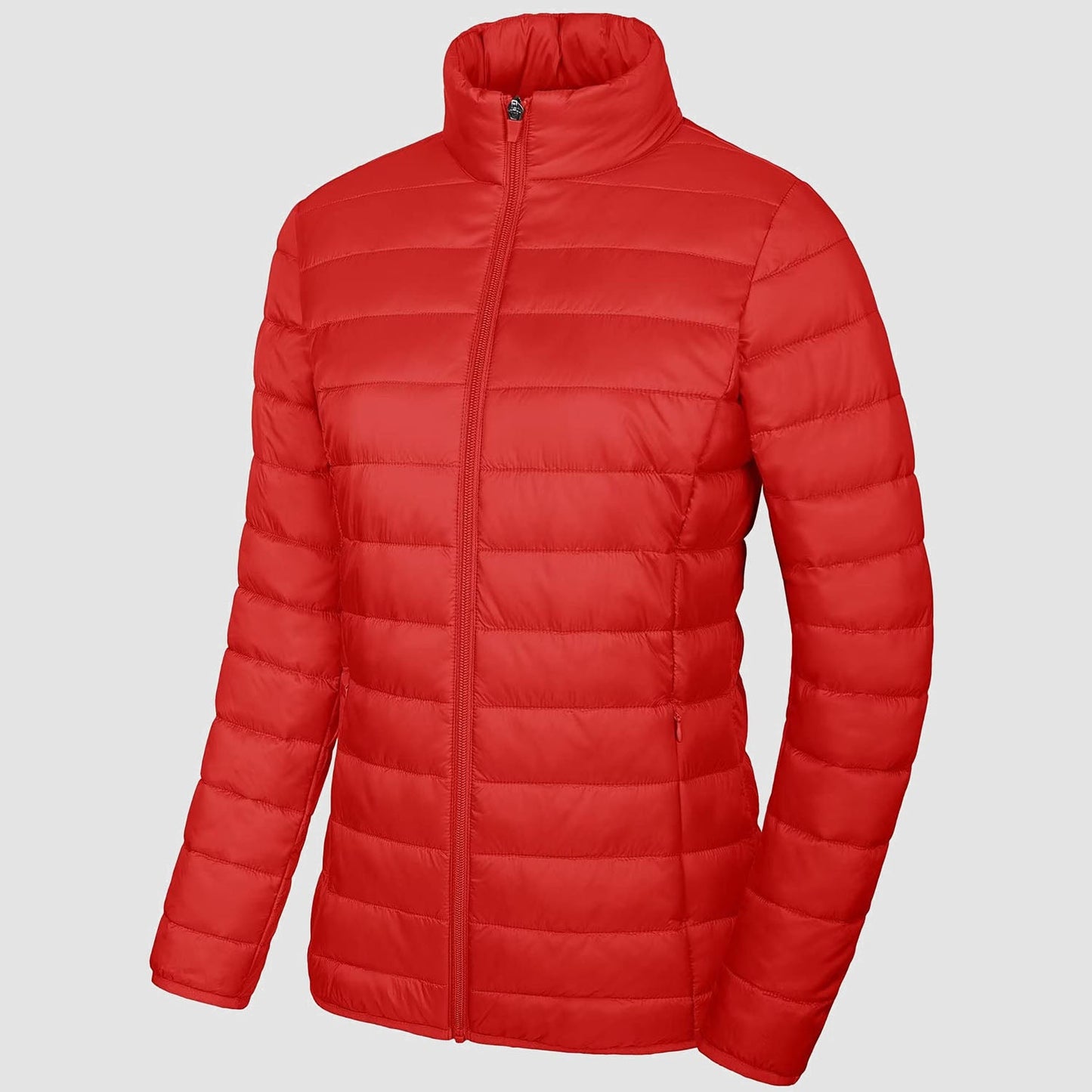 Women's Lightweight Puffer Jacket Stand Collar Full Zip Quilted Lined Winter Coat