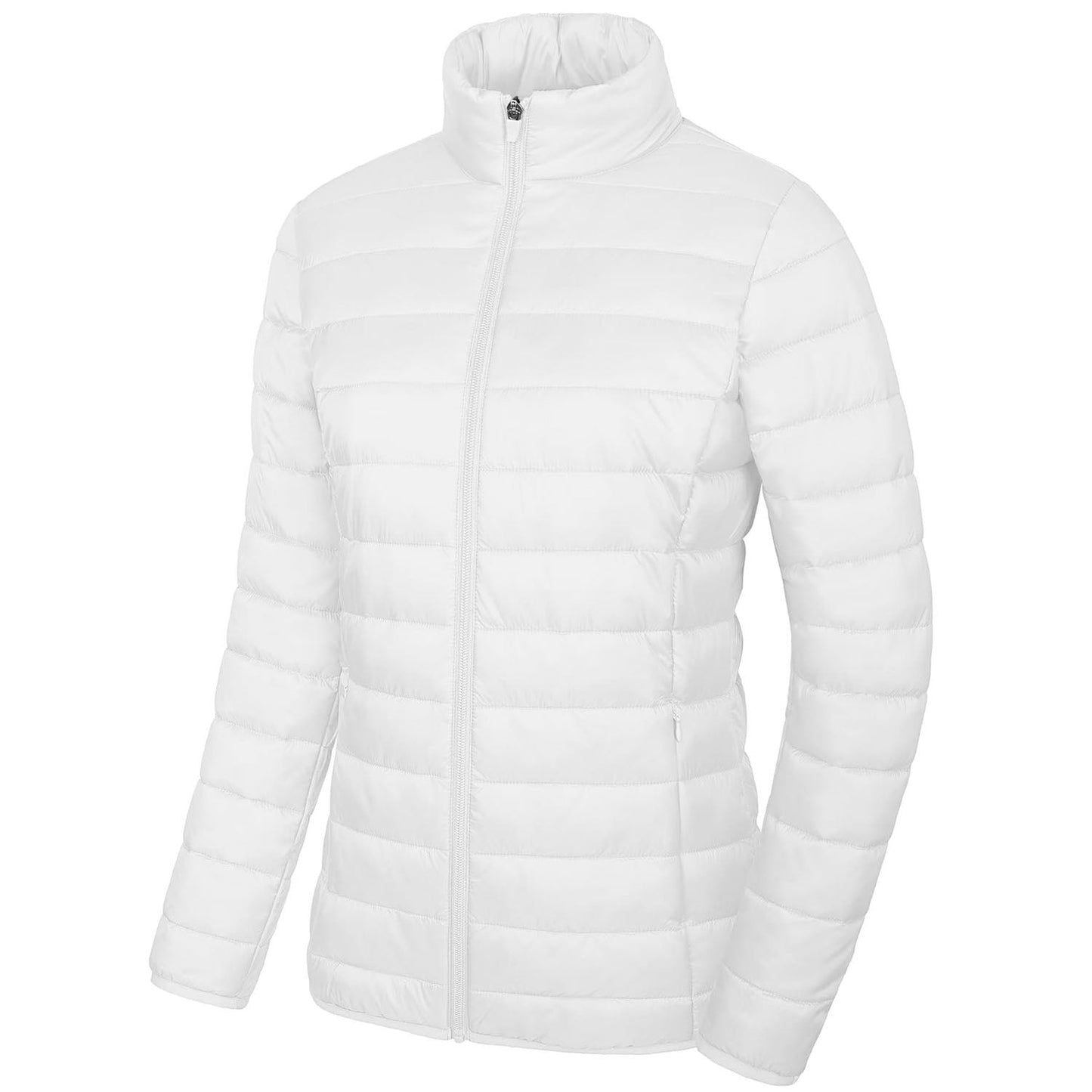 Women's Lightweight Puffer Jacket Stand Collar Full Zip Quilted Lined Winter Coat