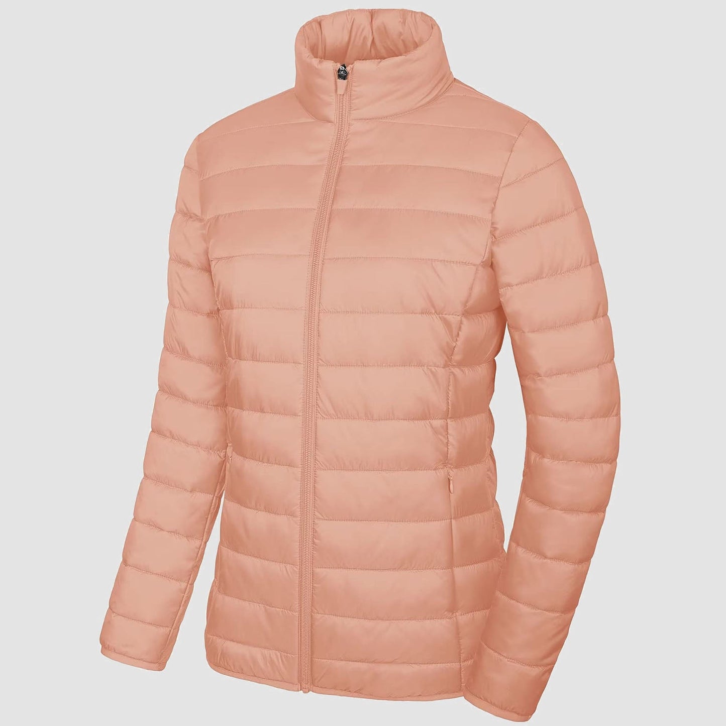 Women's Lightweight Puffer Jacket Stand Collar Full Zip Quilted Lined Winter Coat