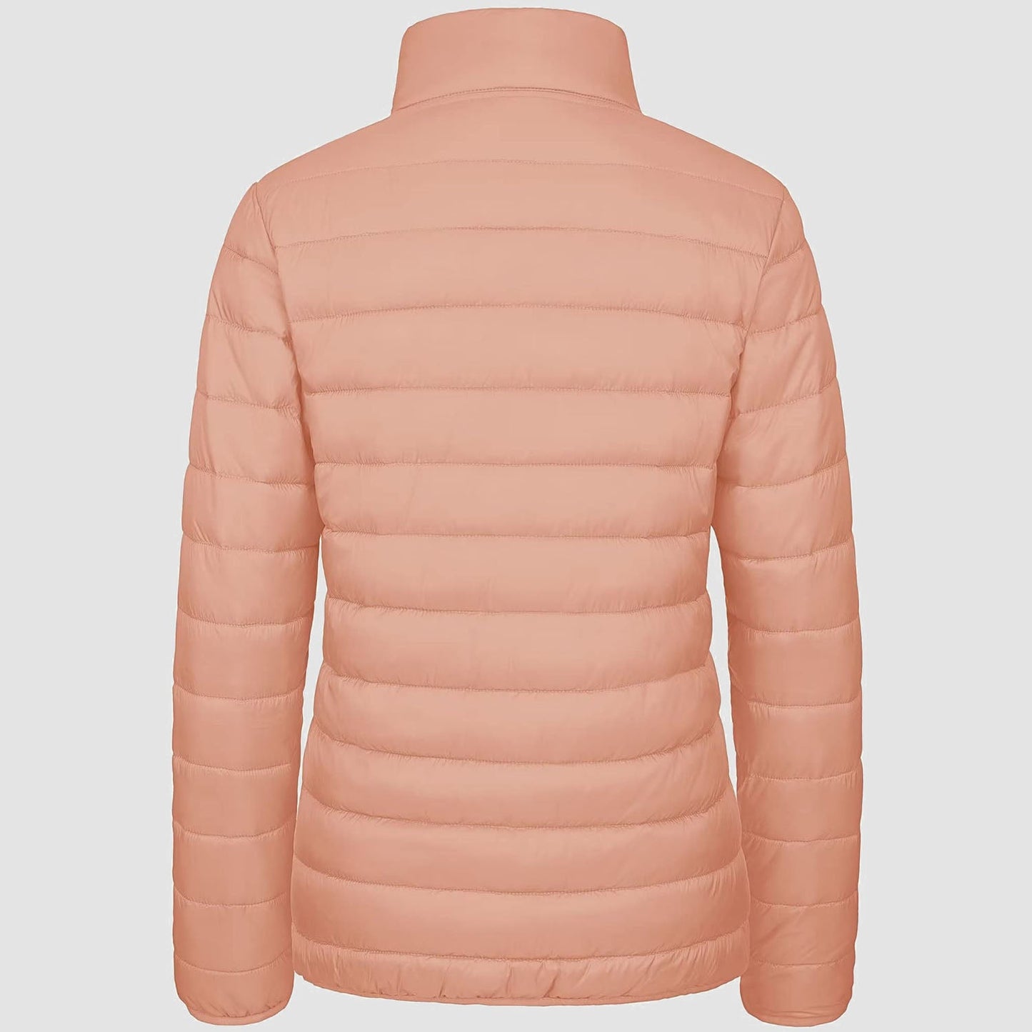 Women's Lightweight Puffer Jacket Stand Collar Full Zip Quilted Lined Winter Coat