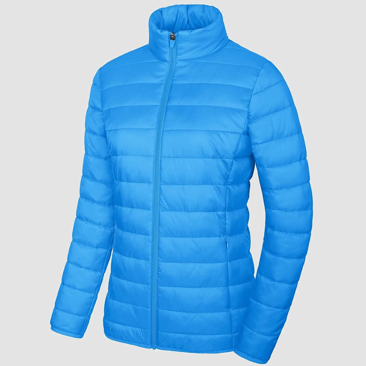 Women's Lightweight Puffer Jacket Stand Collar Full Zip Quilted Lined Winter Coat