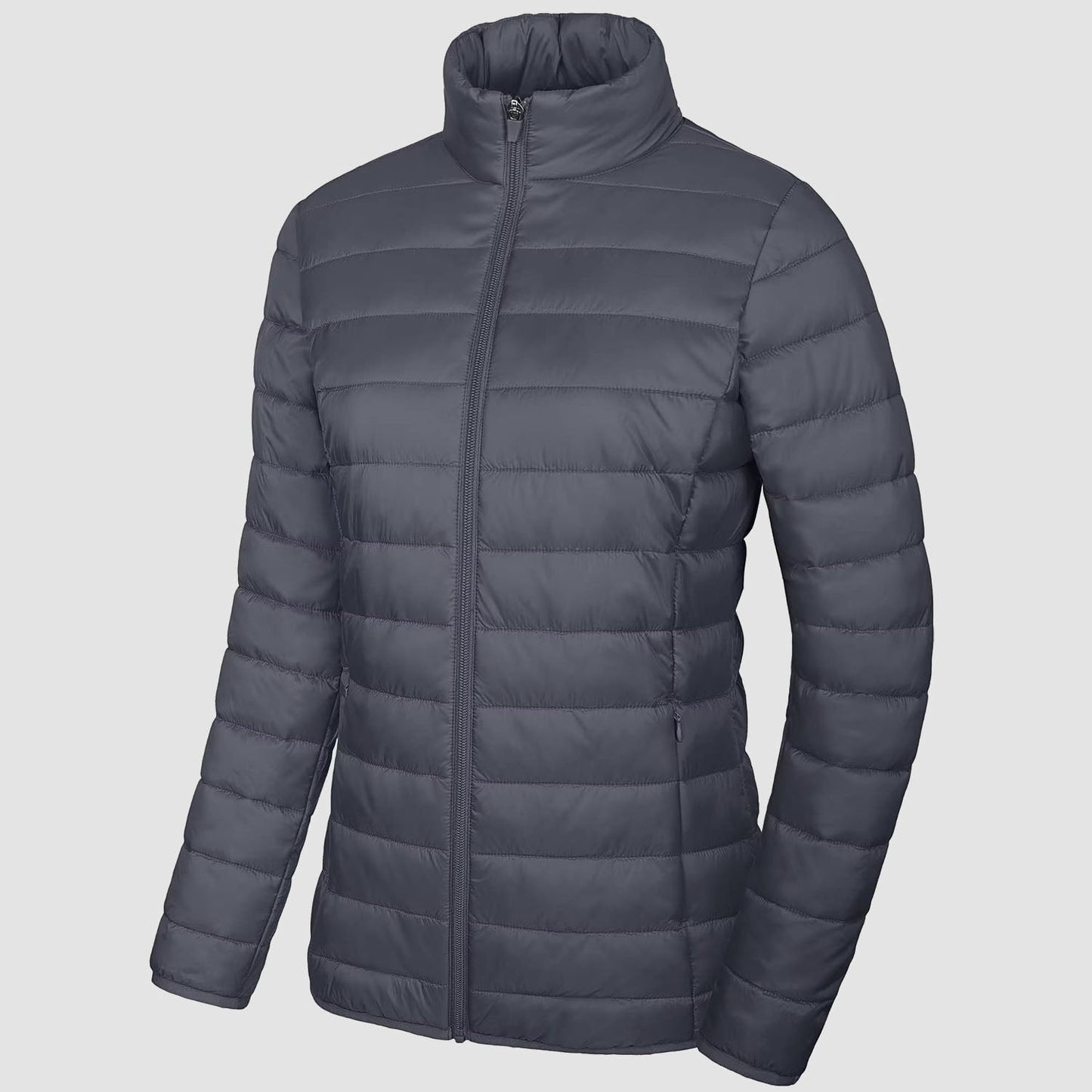 Women's Lightweight Puffer Jacket Stand Collar Full Zip Quilted Lined Winter Coat