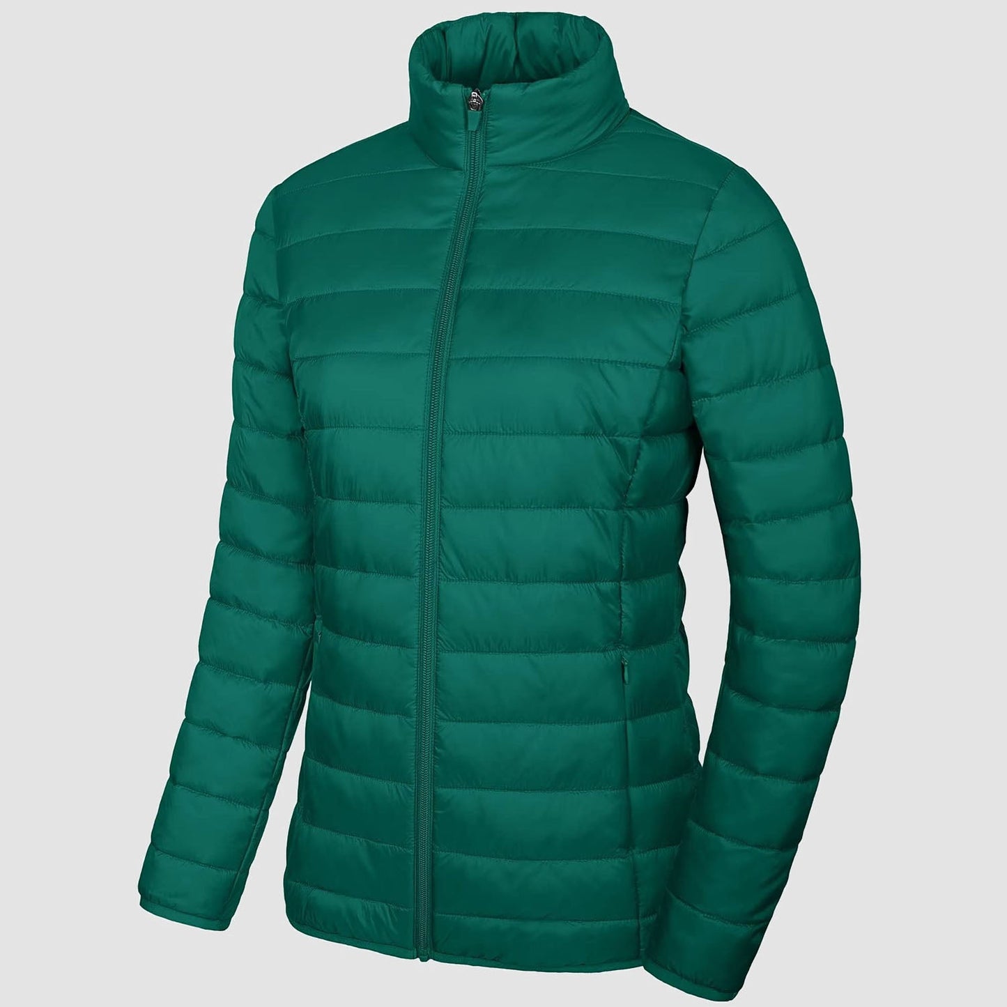 Women's Lightweight Puffer Jacket Stand Collar Full Zip Quilted Lined Winter Coat