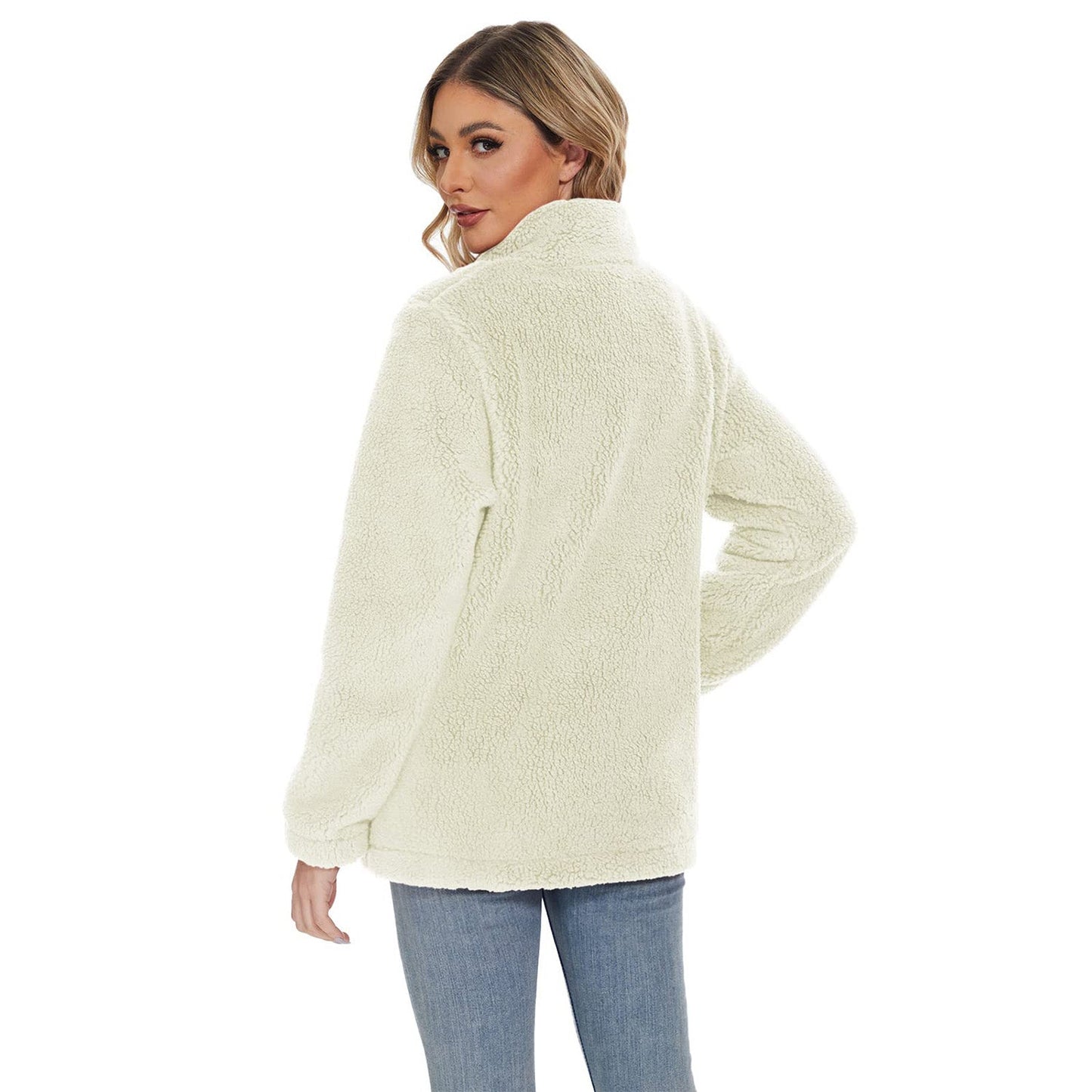 Women's Sherpa Jacket Full-Zip Fuzzy Fleece Teddy Casual Coats Zip Pockets Winter Warm Soft Jackets