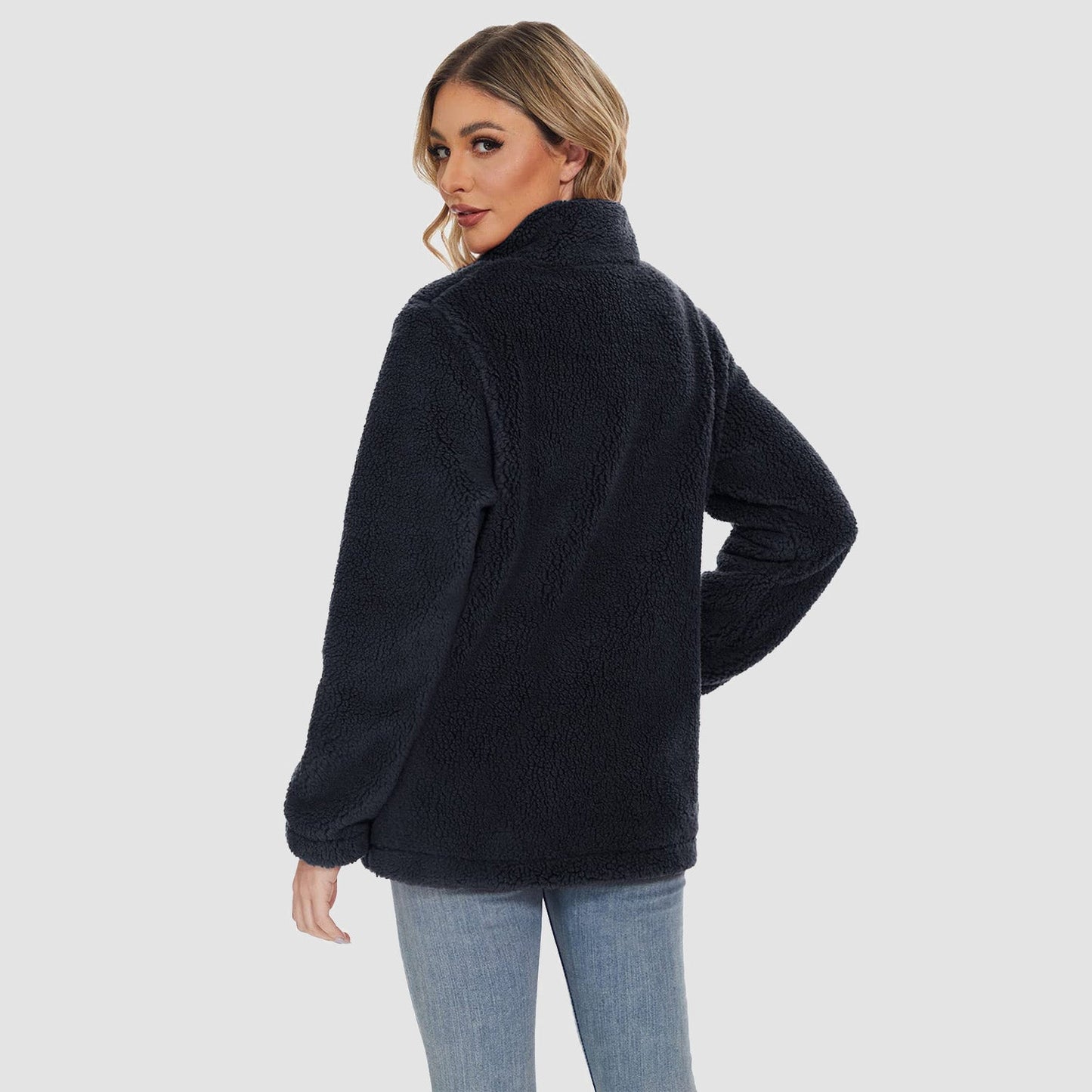 Women's Sherpa Jacket Full-Zip Fuzzy Fleece Teddy Casual Coats Zip Pockets Winter Warm Soft Jackets