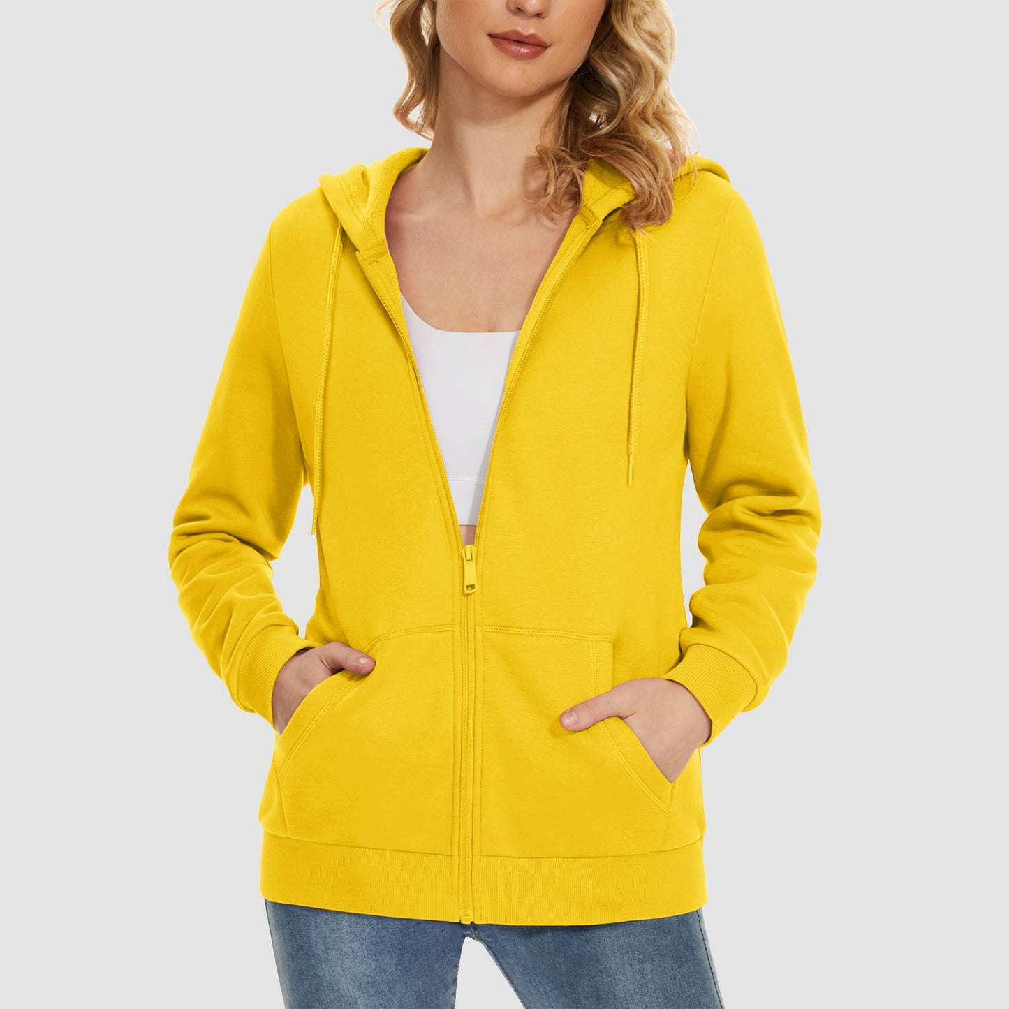 Women's Jacket Fleece Lining Hoodie Jacket Full Zip Up Casual Coat with Pockets