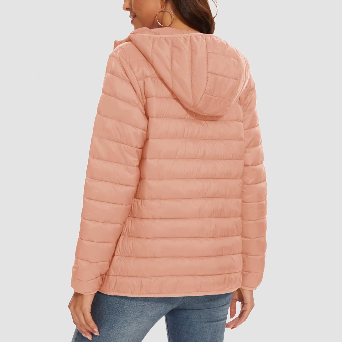 Women's Lightweight Puffer Jacket Hooded Full Zip Quilted Lined Coat for Winter