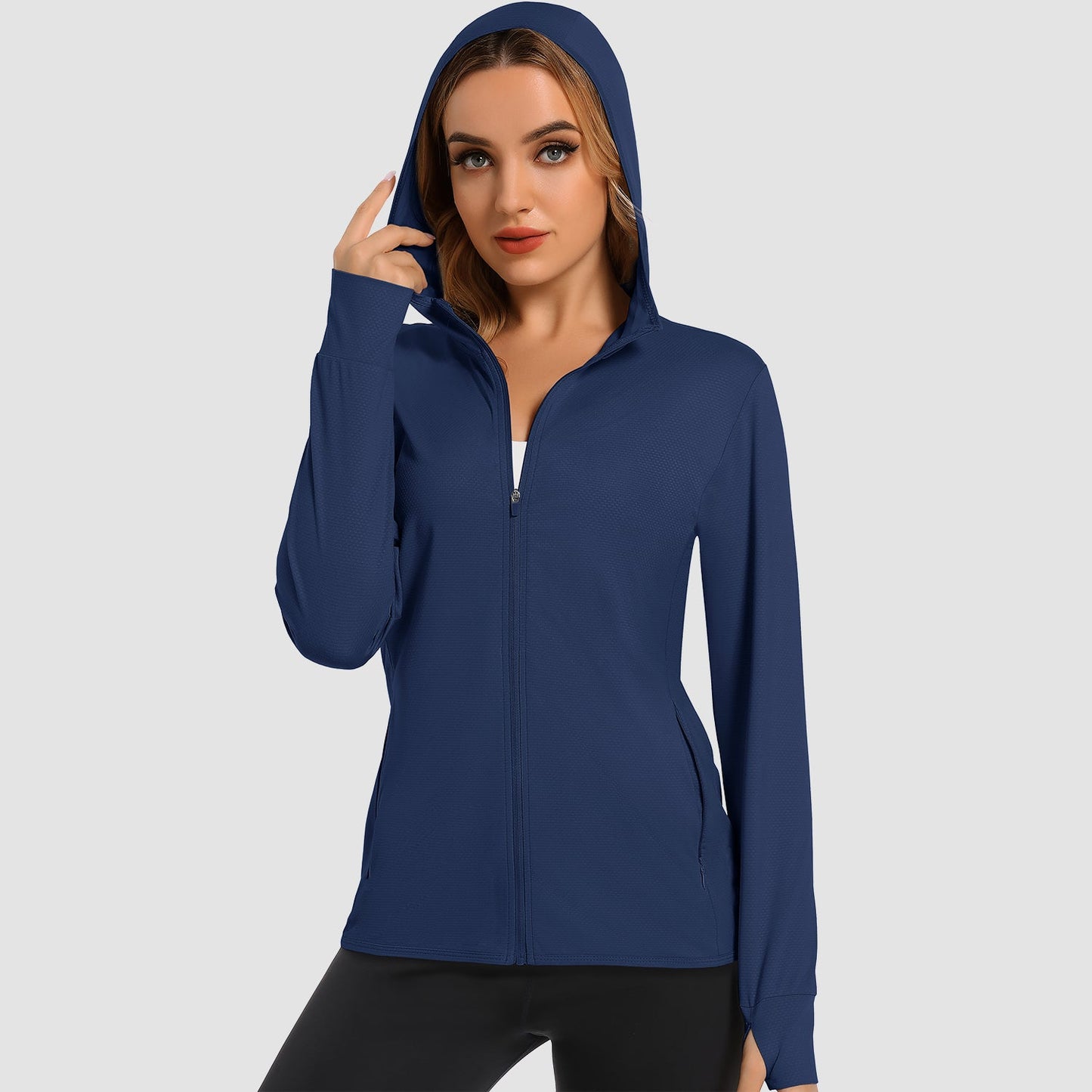 Damen UV-Sonnenschutzmantel, Hemden, langärmelig, schnelltrocknend, für Workout, Wandern, sportlich, leichte Pufferjacke mit Kapuze