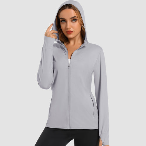 Damen UV-Sonnenschutzmantel, Hemden, langärmelig, schnelltrocknend, für Workout, Wandern, sportlich, leichte Pufferjacke mit Kapuze