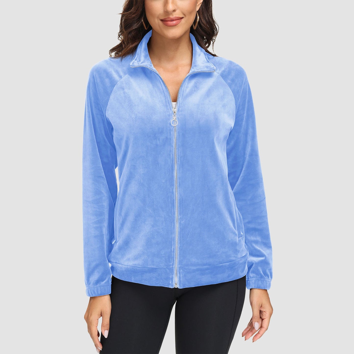 Women's Velour Jackets Full Zip Up Fleece Jacket With Zipper Pockets Soft Winter Jackets