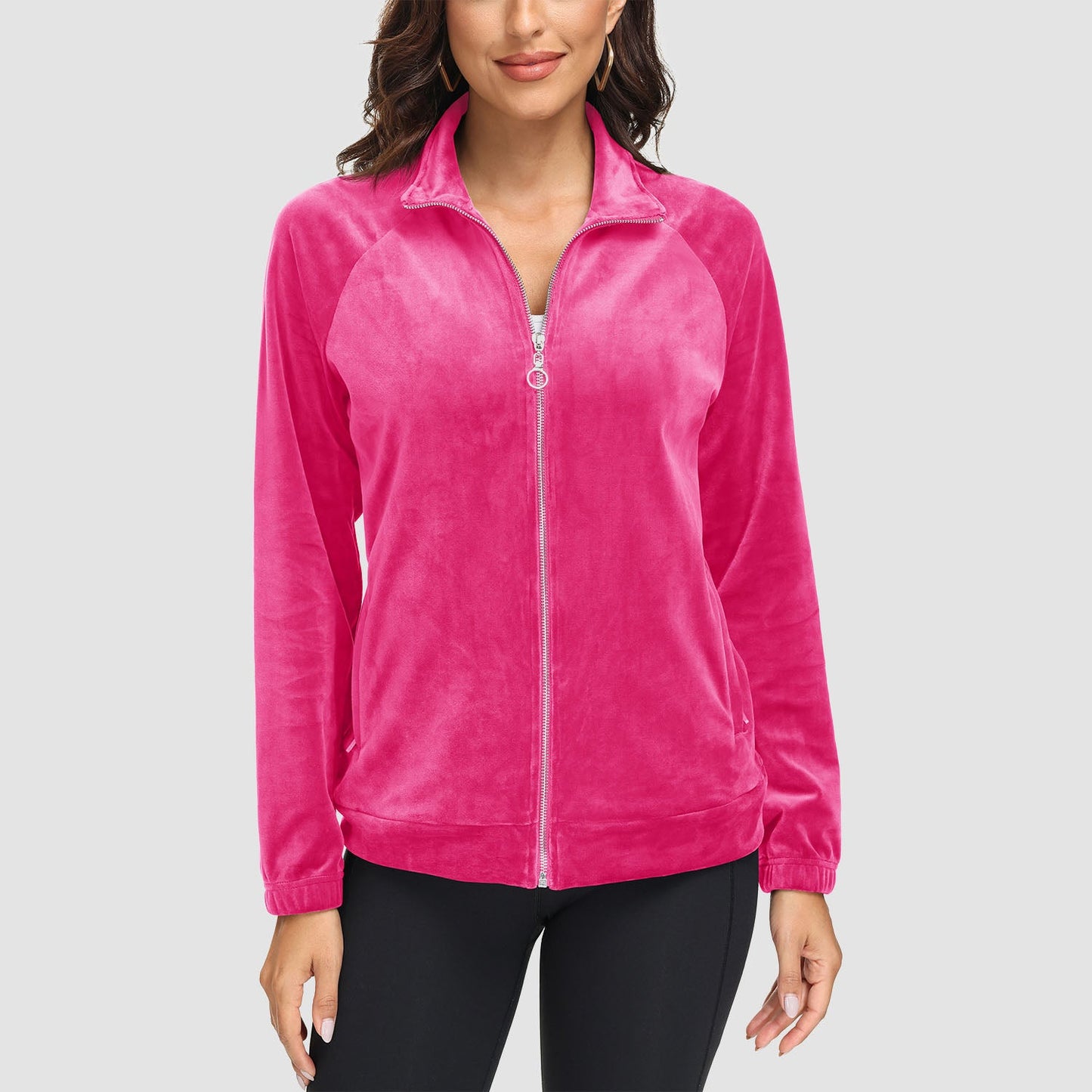 Women's Velour Jackets Full Zip Up Fleece Jacket With Zipper Pockets Soft Winter Jackets