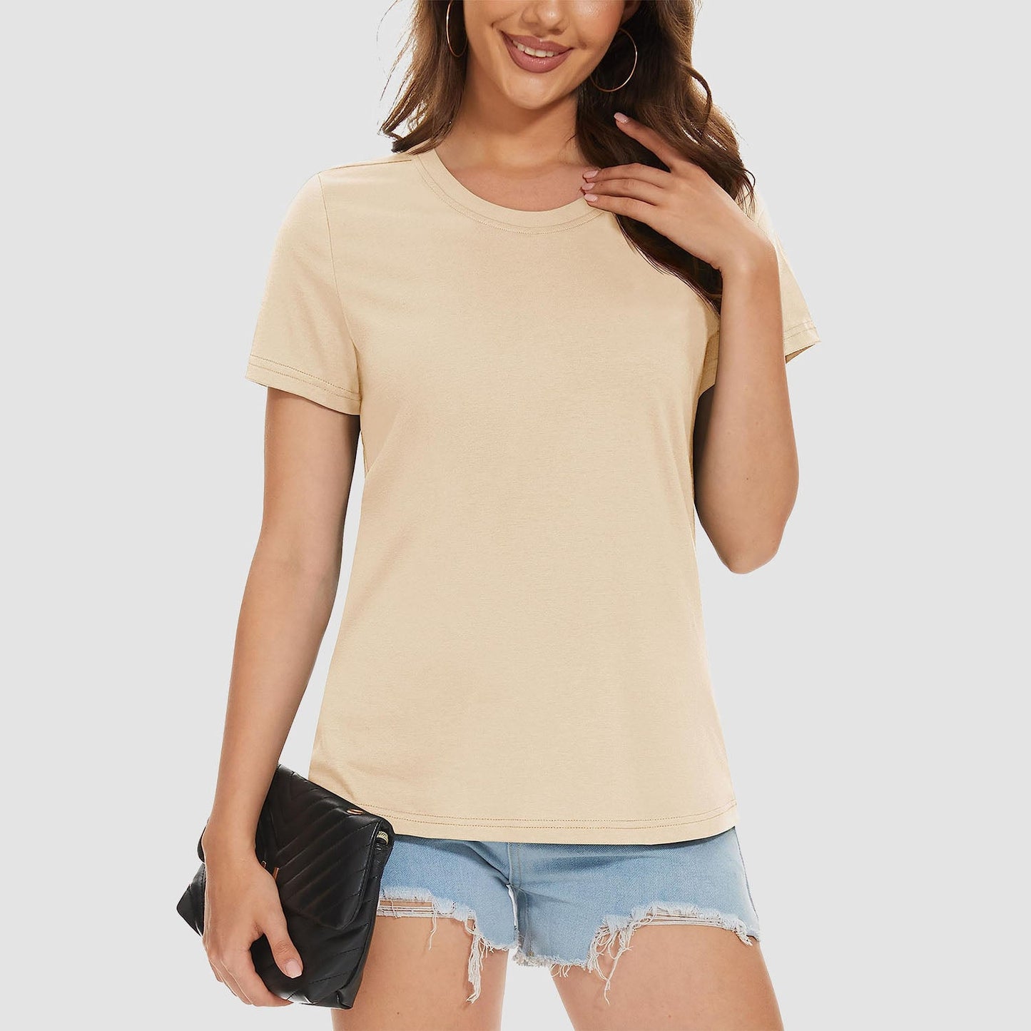 Womens Cotton Crewneck T Shirts Short Sleeve Breathable Basic Tee for Women Summer Casual Tops