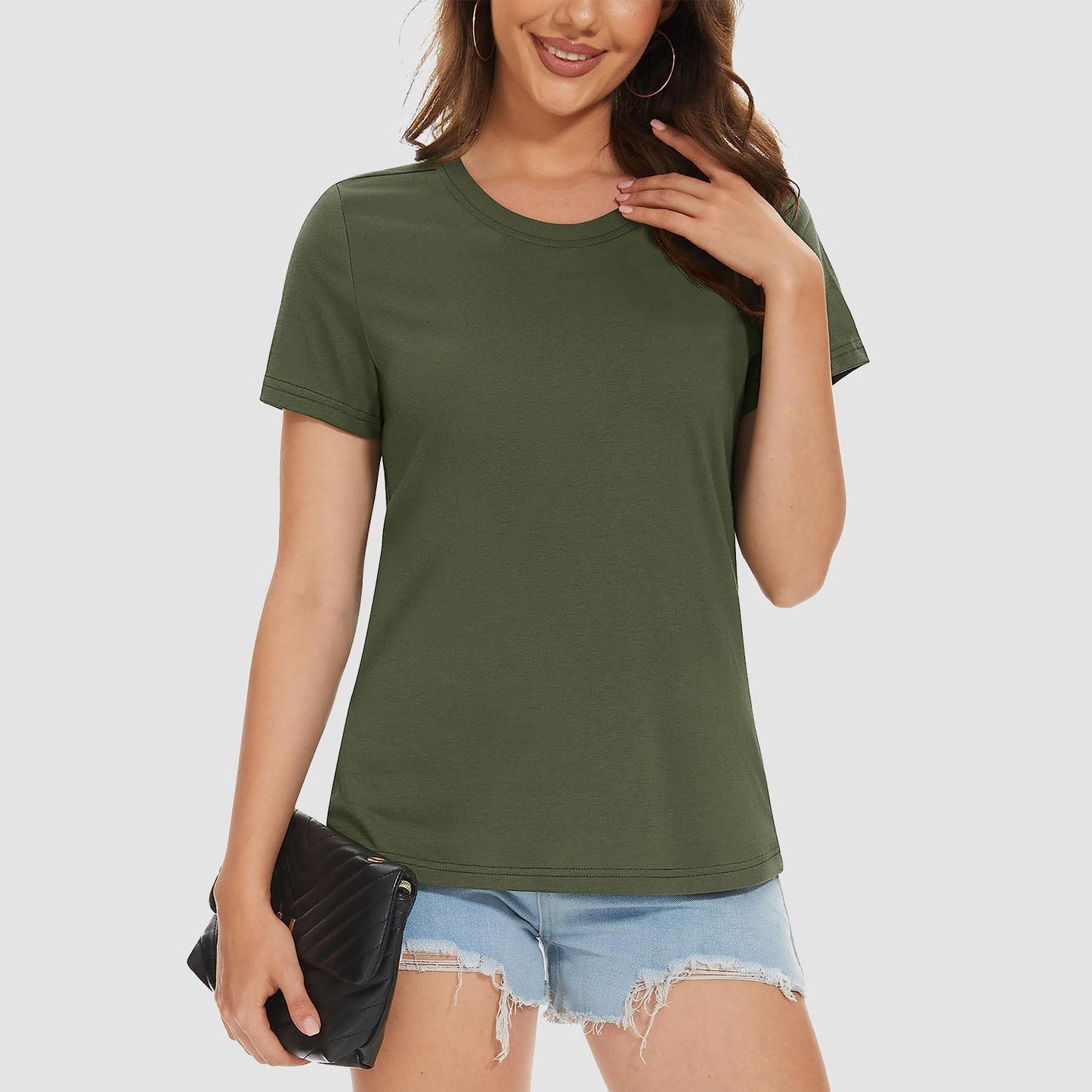 Womens Cotton Crewneck T Shirts Short Sleeve Breathable Basic Tee for Women Summer Casual Tops