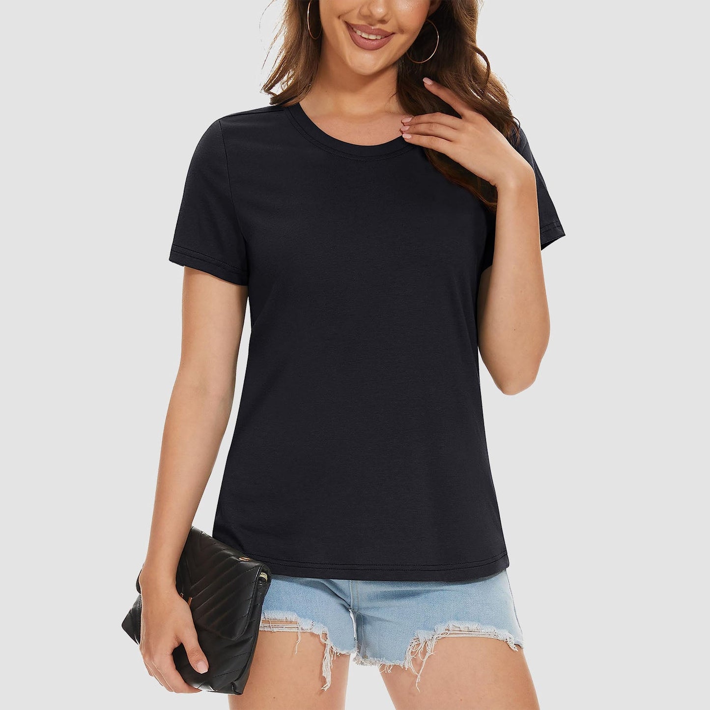 Womens Cotton Crewneck T Shirts Short Sleeve Breathable Basic Tee for Women Summer Casual Tops