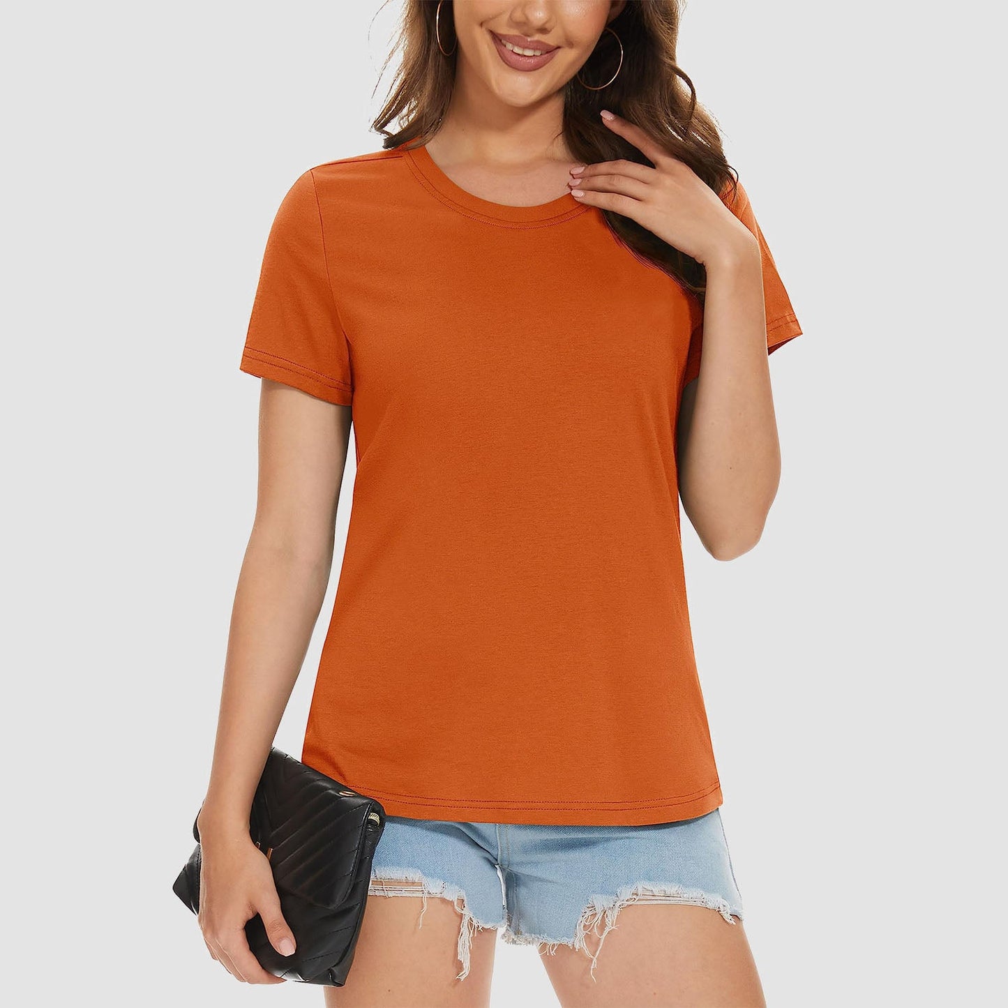 Womens Cotton Crewneck T Shirts Short Sleeve Breathable Basic Tee for Women Summer Casual Tops