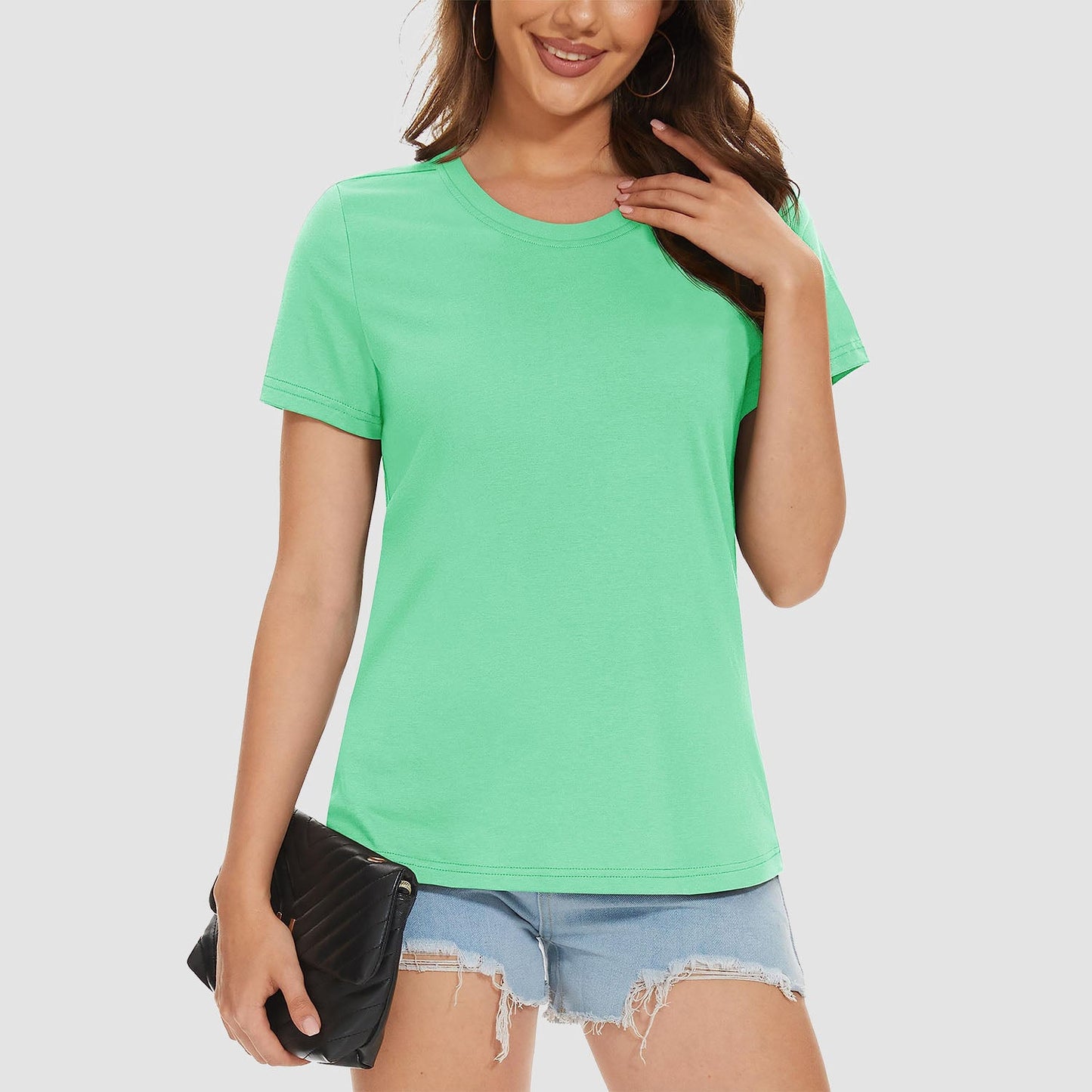 Womens Cotton Crewneck T Shirts Short Sleeve Breathable Basic Tee for Women Summer Casual Tops